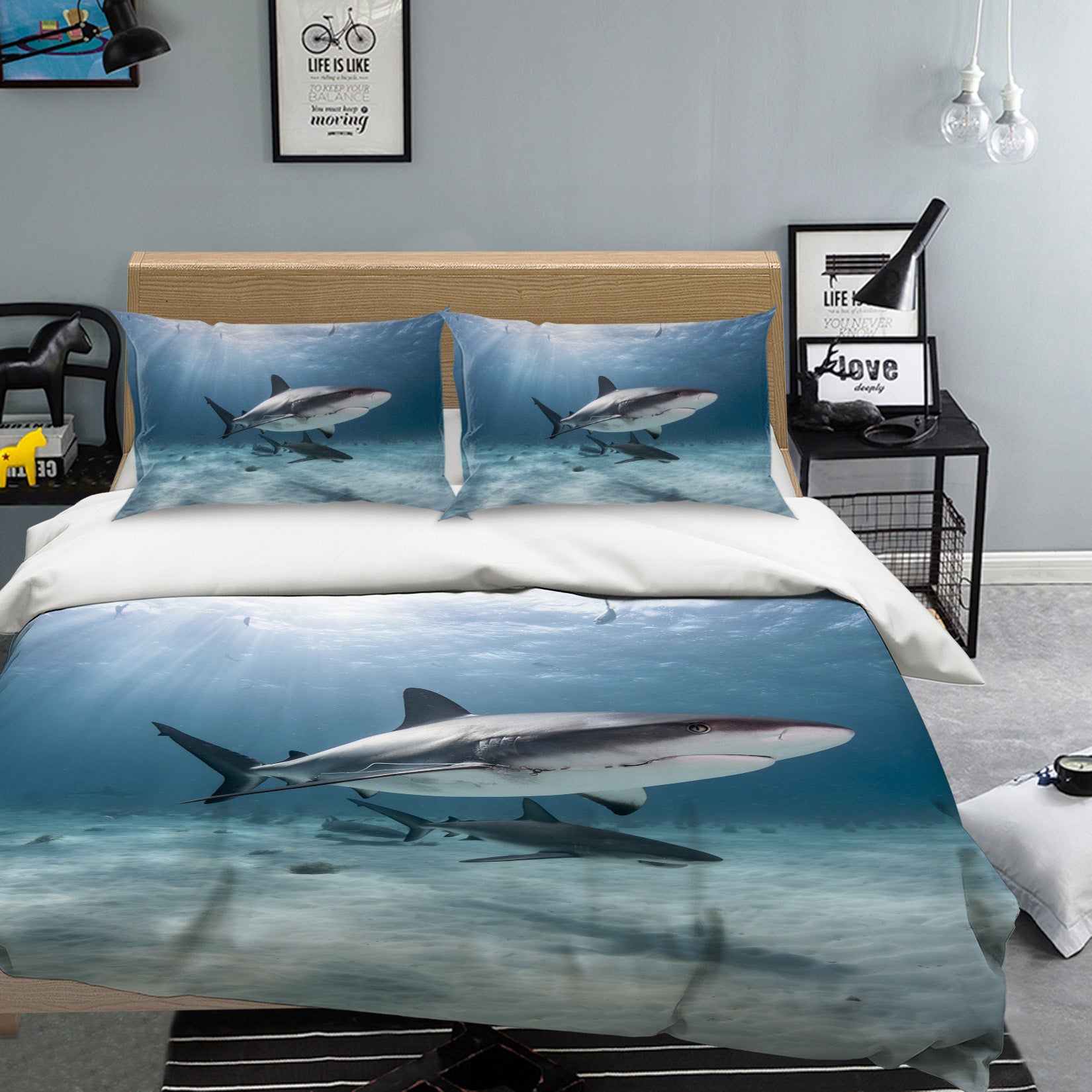 3D Shark 21036 Bed Pillowcases Quilt