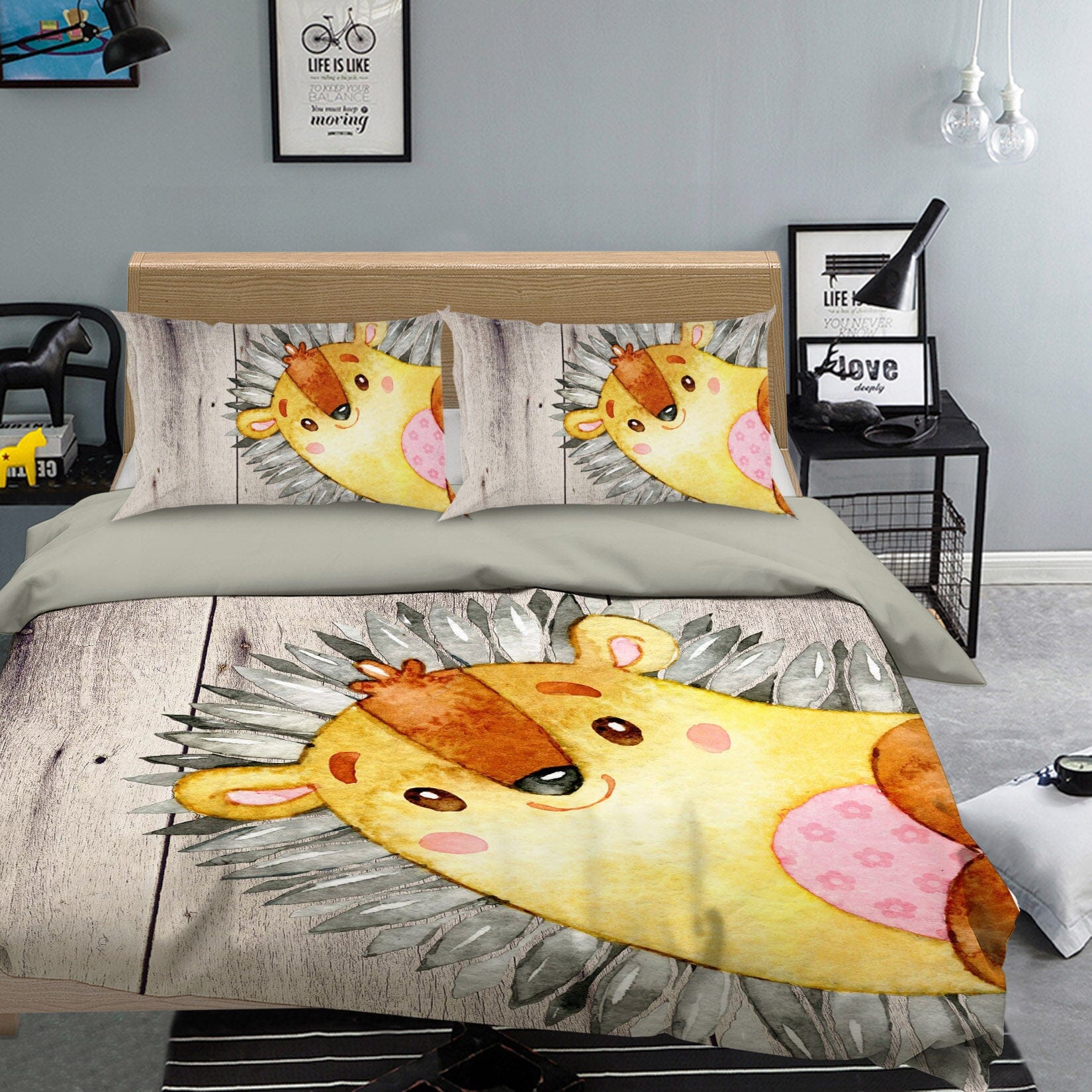 3D Yellow Hedgehog 244 Uta Naumann Bedding Bed Pillowcases Quilt Quiet Covers AJ Creativity Home