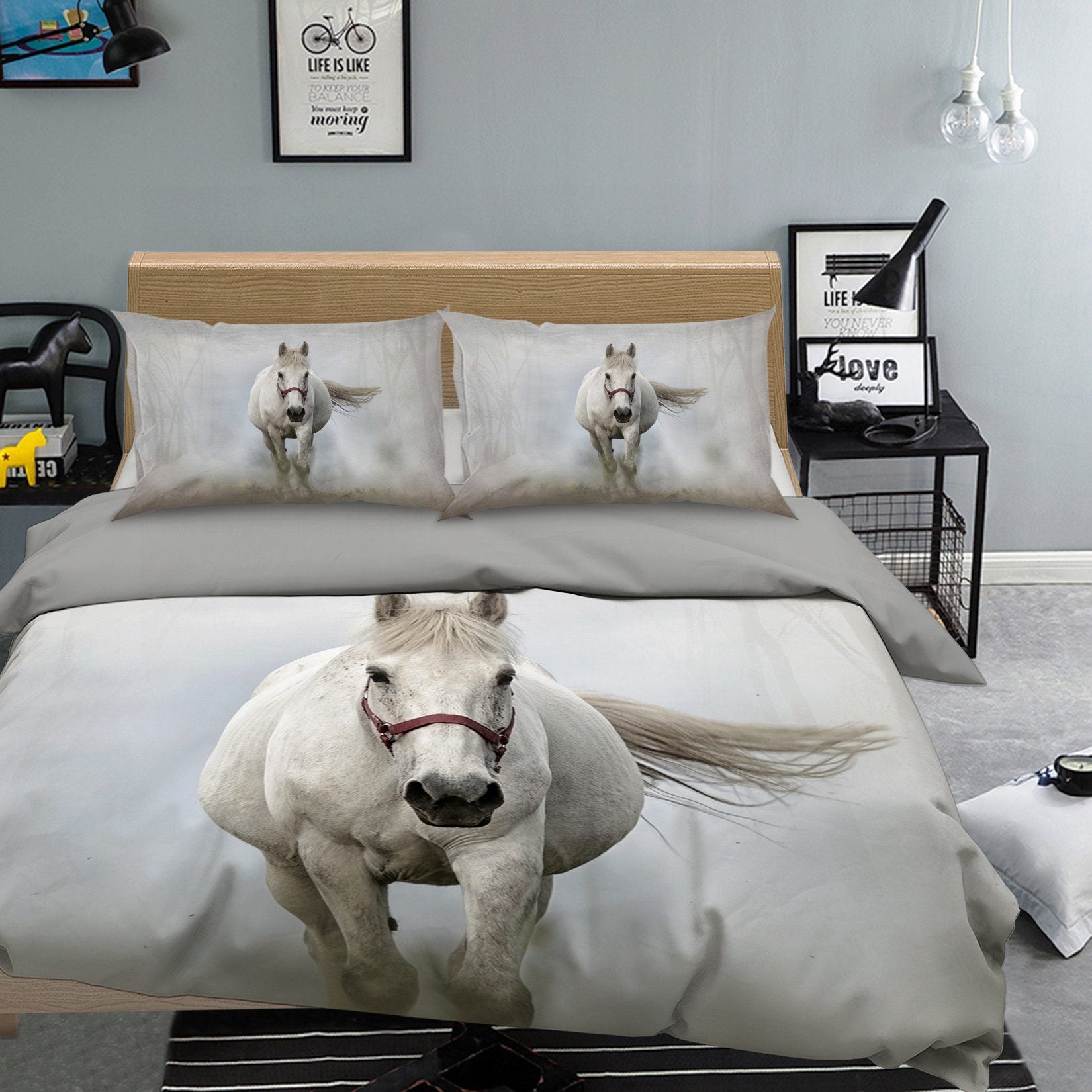 3D White Horse 1960 Bed Pillowcases Quilt Quiet Covers AJ Creativity Home