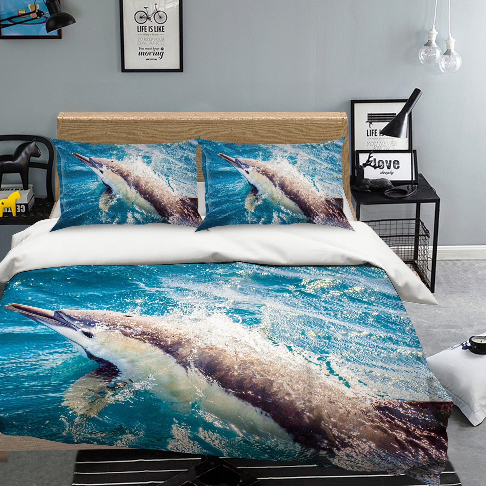 3D Jump Dolphin 21039 Bed Pillowcases Quilt