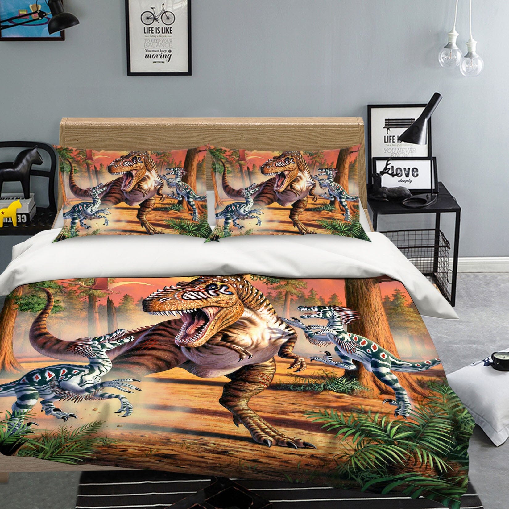 3D Dino Battle 2103 Jerry LoFaro bedding Bed Pillowcases Quilt Quiet Covers AJ Creativity Home