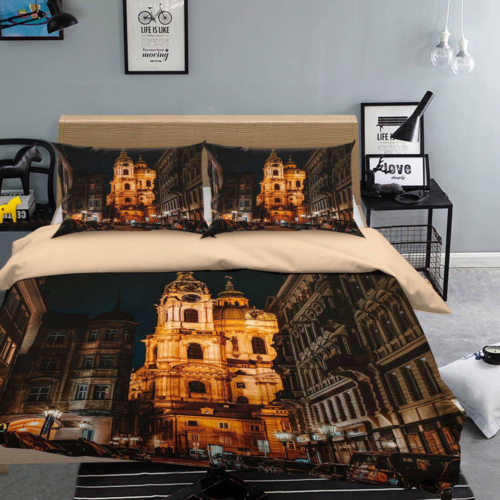 3D City Houses Street 12220 Bed Pillowcases Quilt