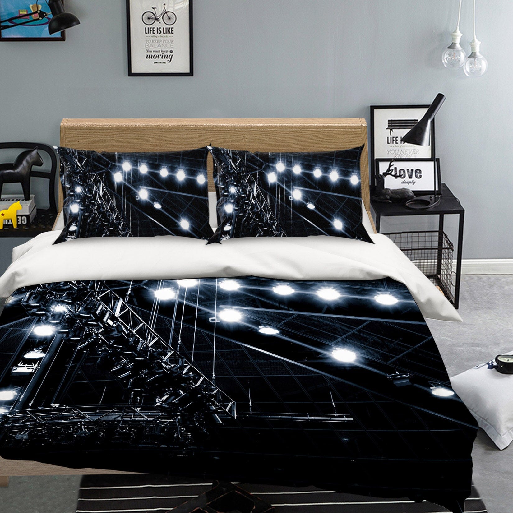 3D Steel Frame Lighting 2016 Noirblanc777 Bedding Bed Pillowcases Quilt Quiet Covers AJ Creativity Home