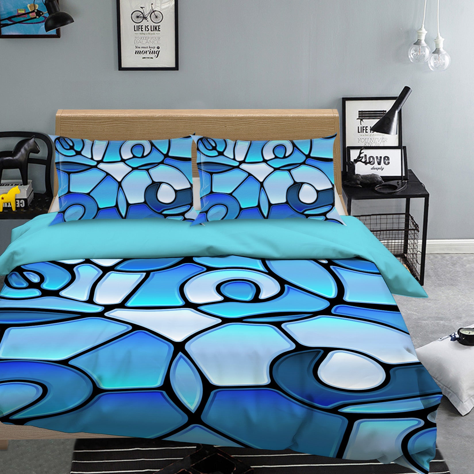 3D Blue Tiles 14022 Bed Pillowcases Quilt