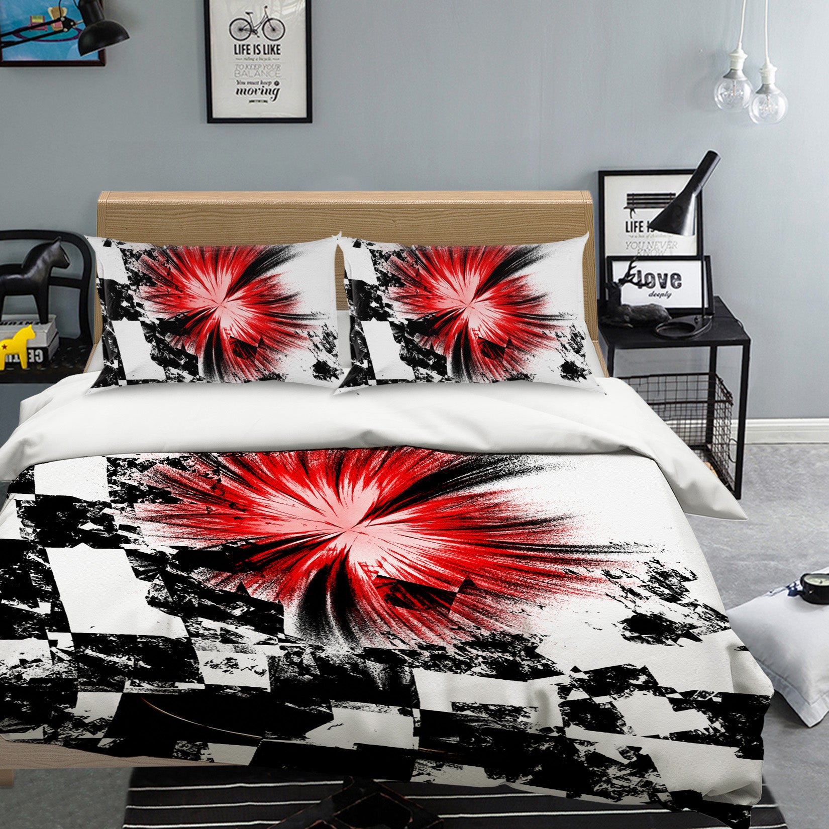 3D Black White Grid 12179 Bed Pillowcases Quilt