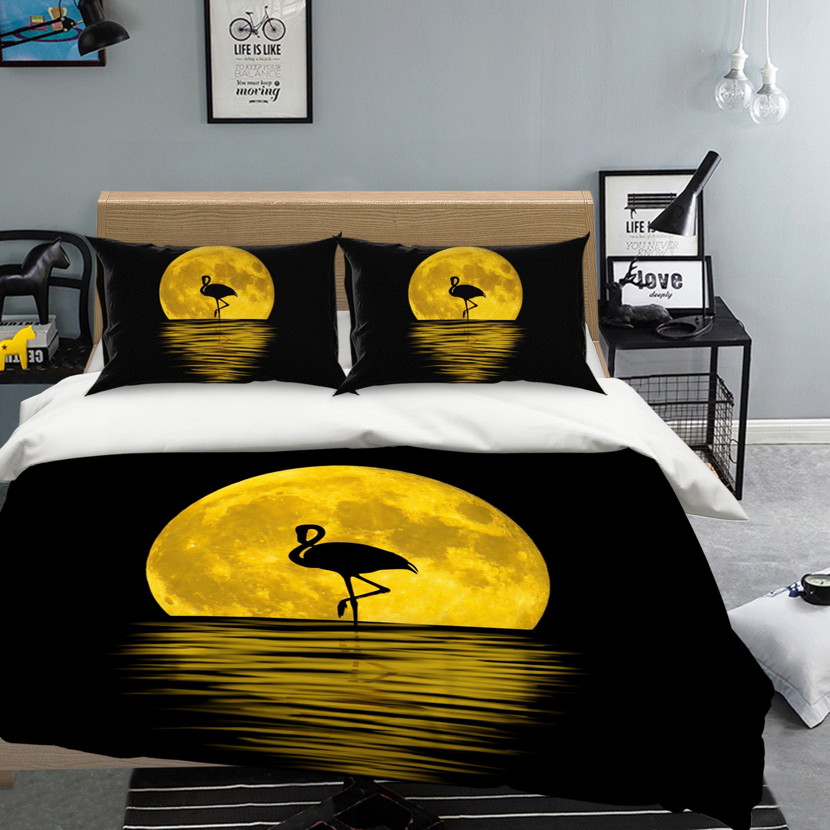 3D Moon Crane 19235 Bed Pillowcases Quilt