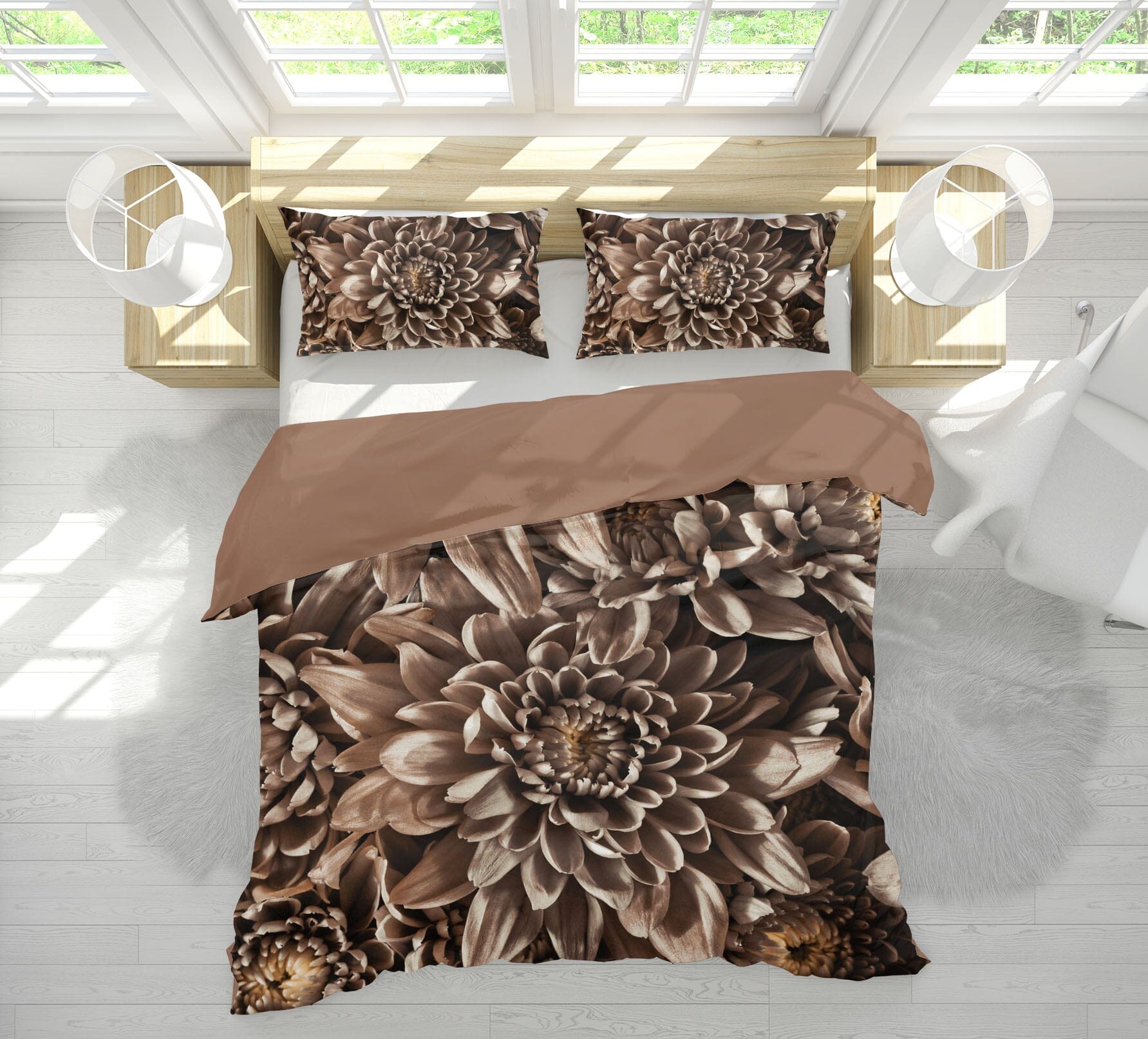 3D Brown Chrysanthemum 1009 Assaf Frank Bedding Bed Pillowcases Quilt Quiet Covers AJ Creativity Home