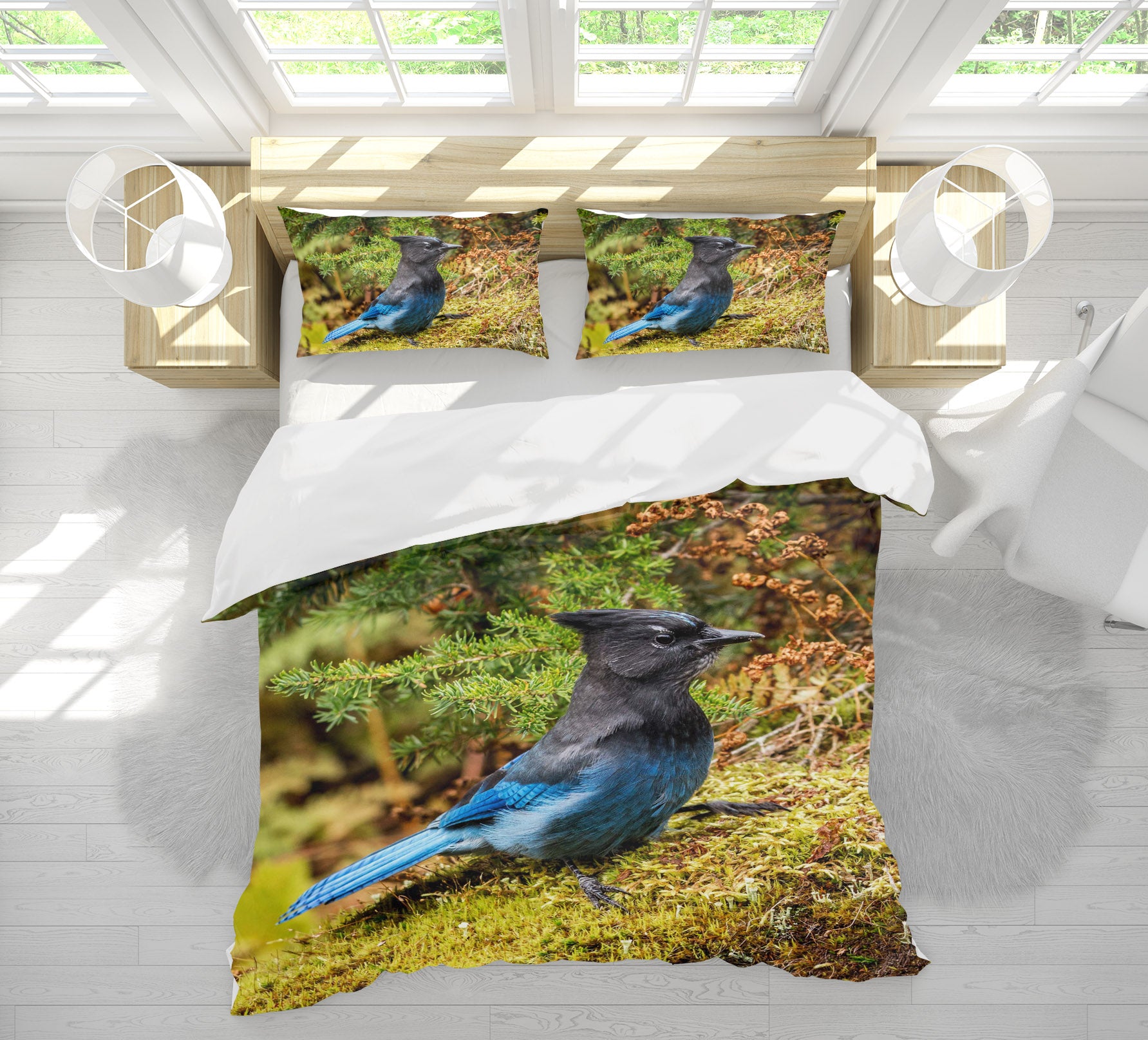 3D Grass Blue Bird 61059 Bed Pillowcases Quilt