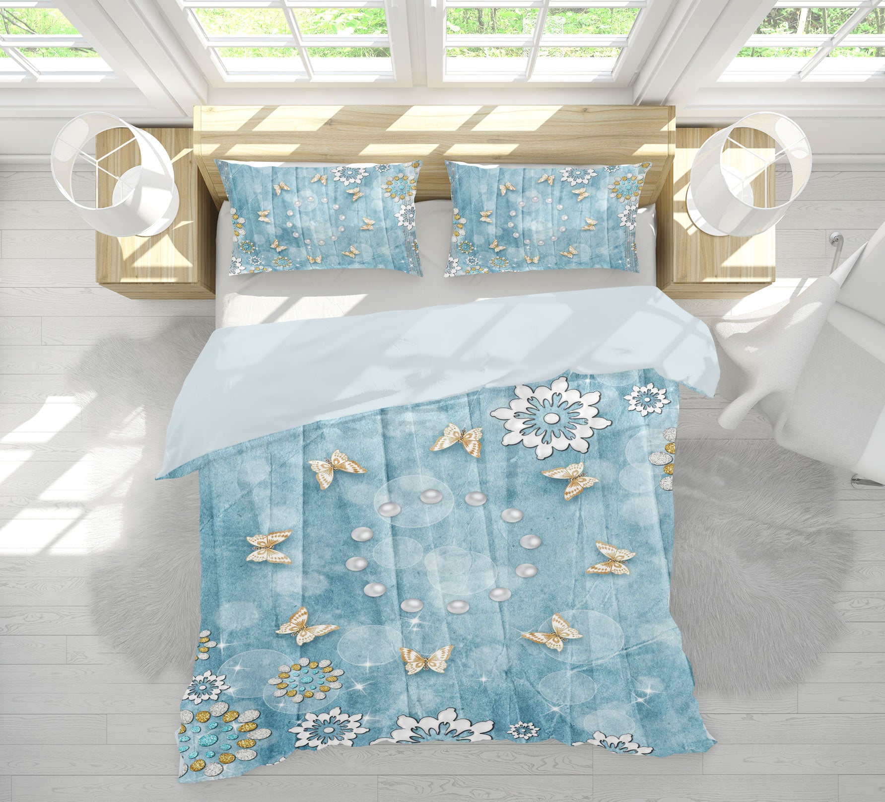 3D Blue Butterfly 13088 Bed Pillowcases Quilt