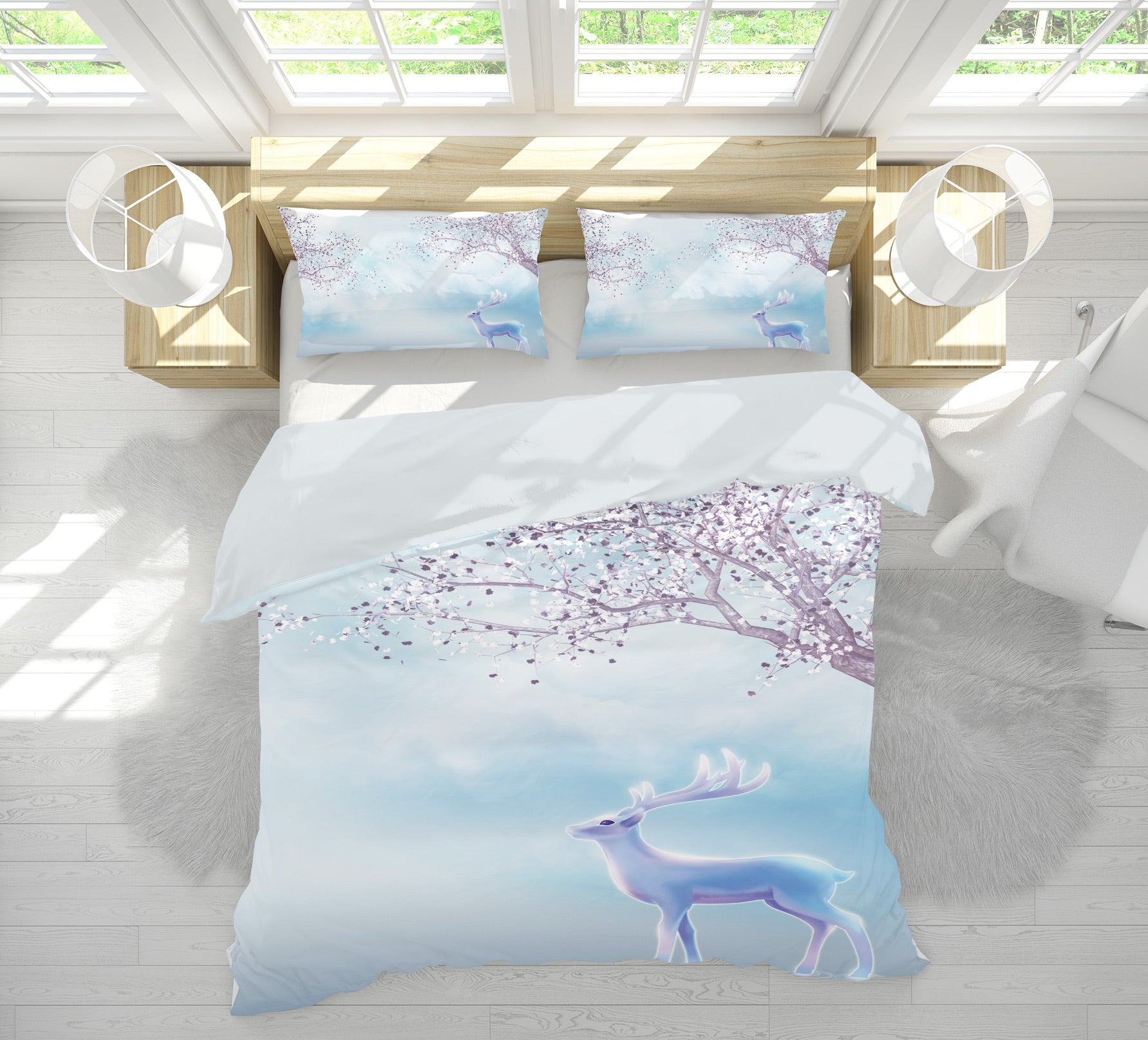 3D White Deer Plum Blossom 12059 Bed Pillowcases Quilt
