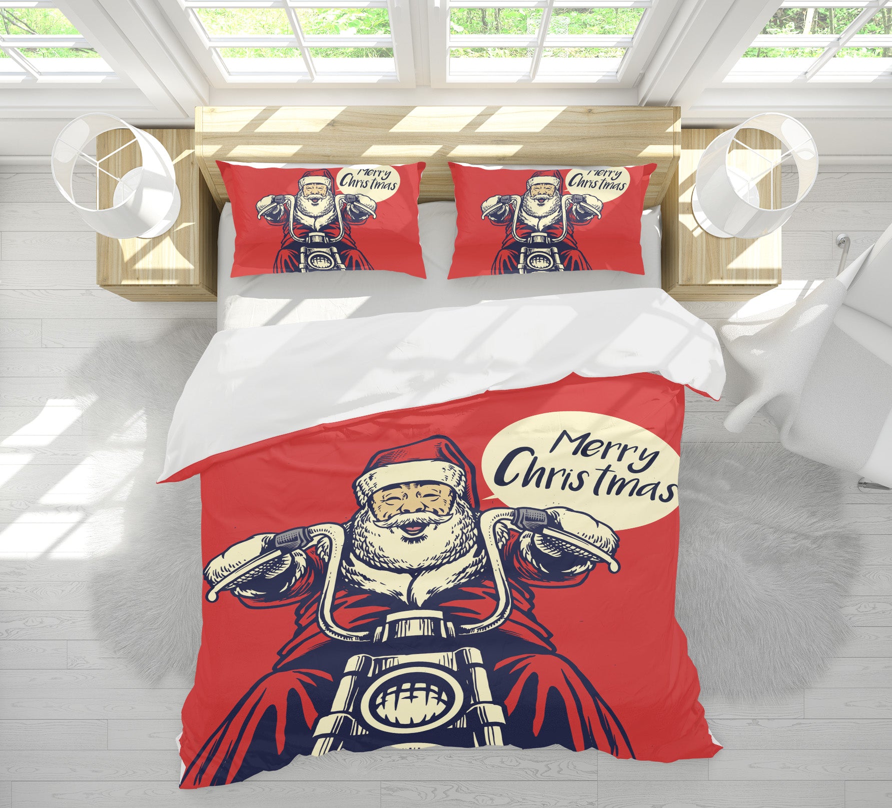 3D Santa Claus Motorcycle 59025 Bed Pillowcases Quilt