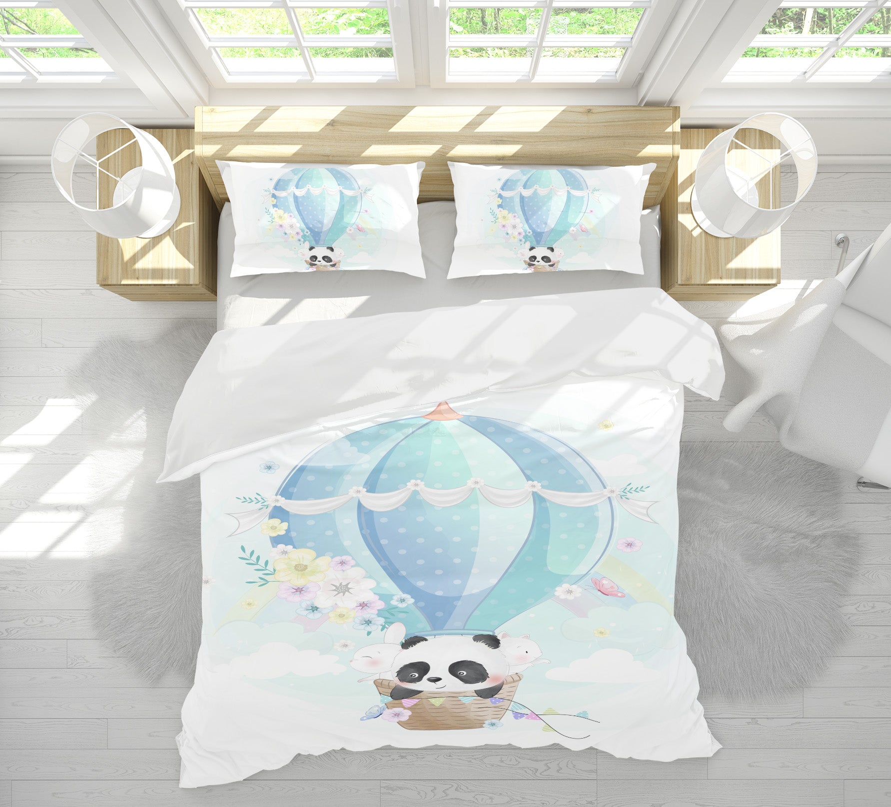 3D Hot Air Balloon Panda 59006 Bed Pillowcases Quilt
