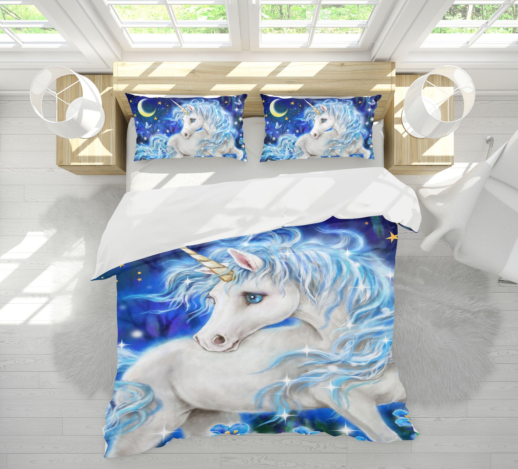 3D Unicorn Moon Stars 5912 Kayomi Harai Bedding Bed Pillowcases Quilt Cover Duvet Cover
