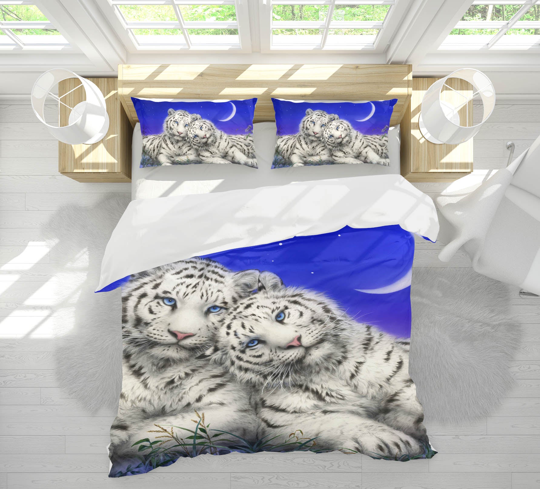 3D White Tiger Moon 5963 Kayomi Harai Bedding Bed Pillowcases Quilt Cover Duvet Cover