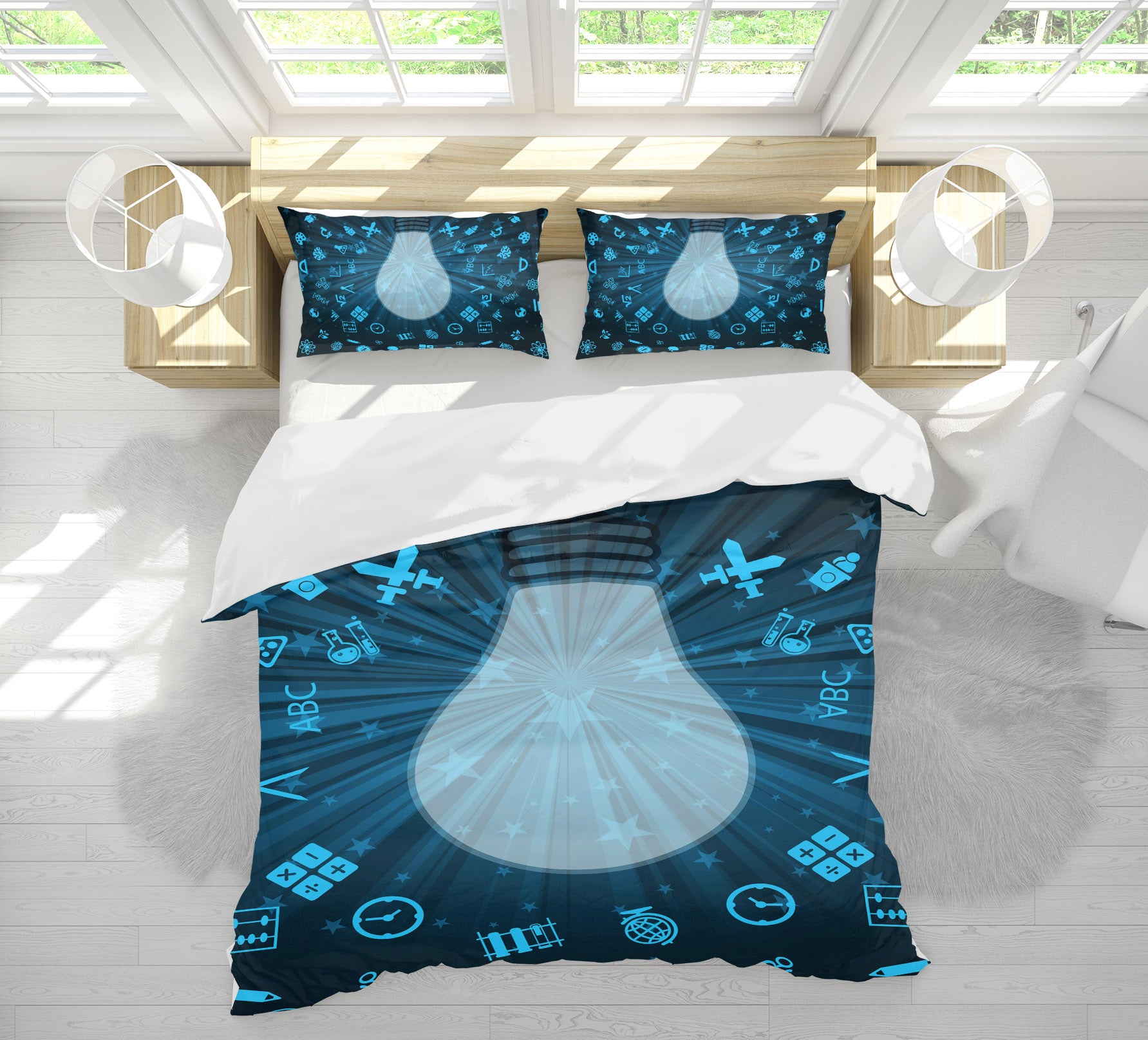3D Blue Light Bulb 19178 Bed Pillowcases Quilt