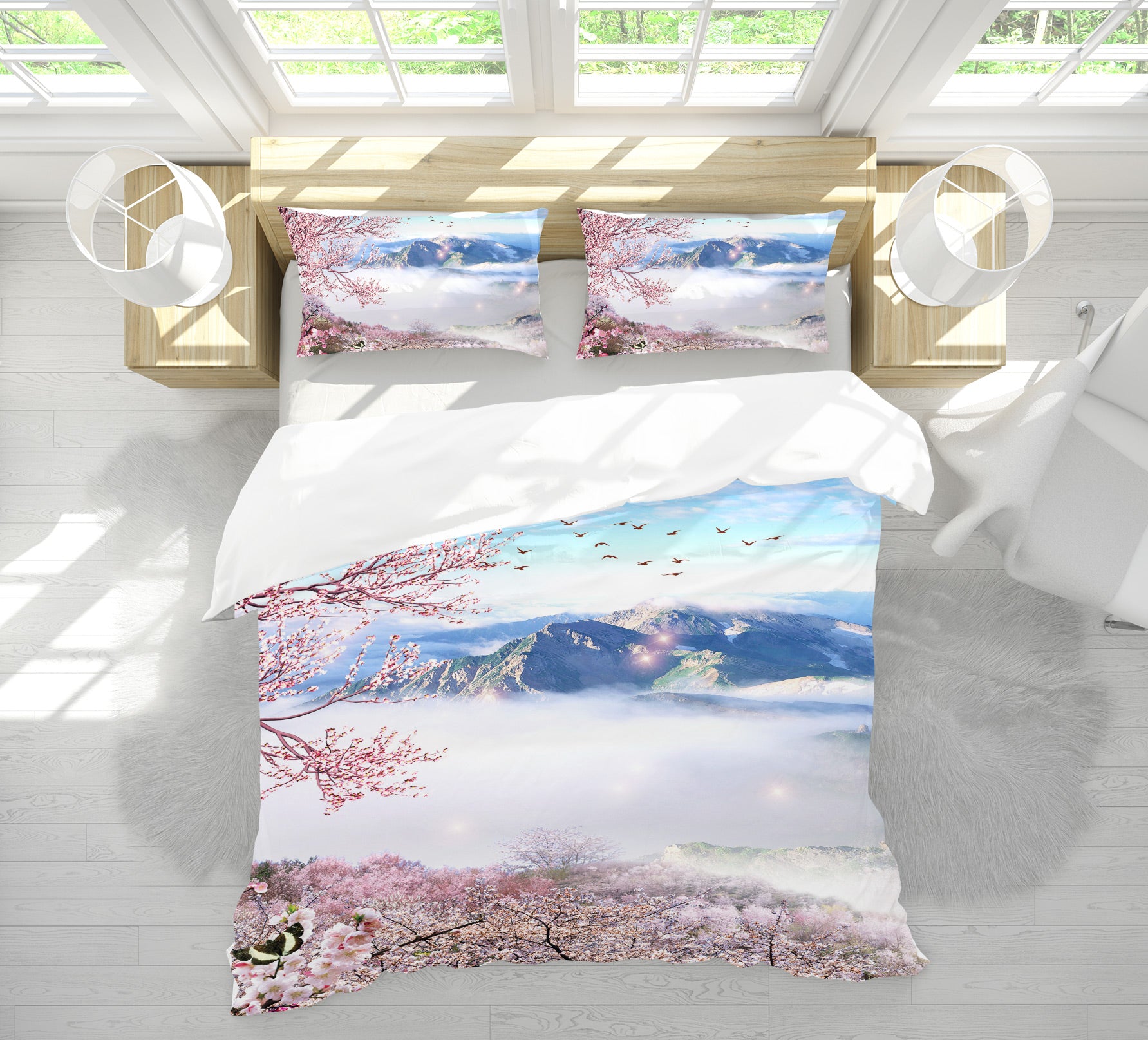 3D Mountain Cloud Cherry Blossoms 12034 Bed Pillowcases Quilt