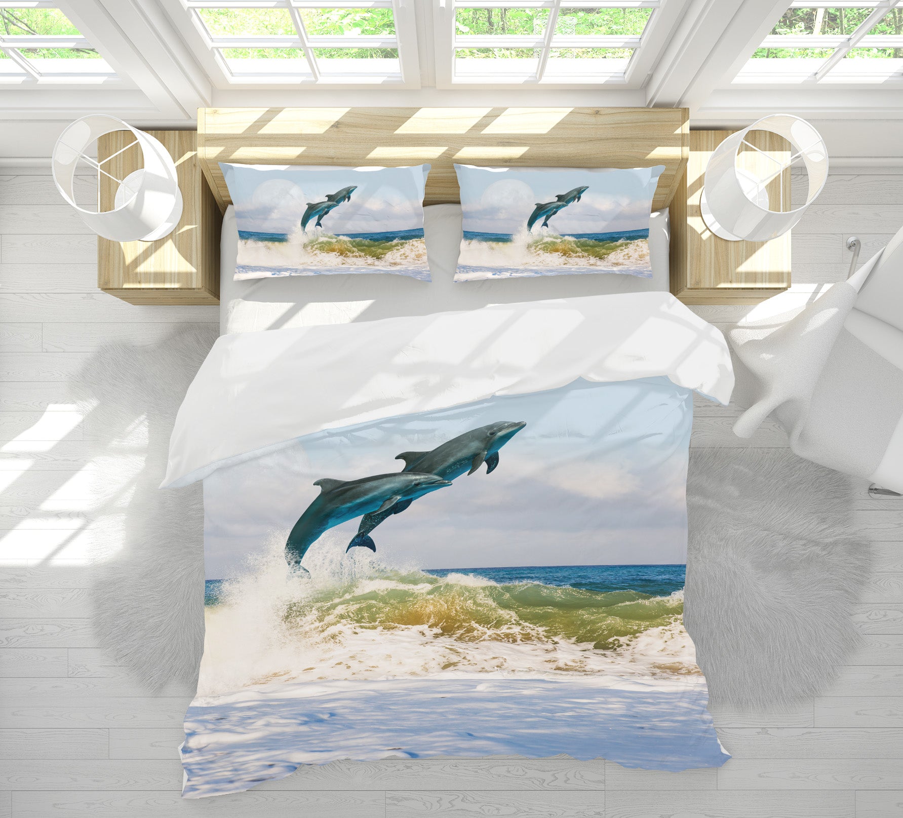 3D Jumping Dolphin 21049 Bed Pillowcases Quilt
