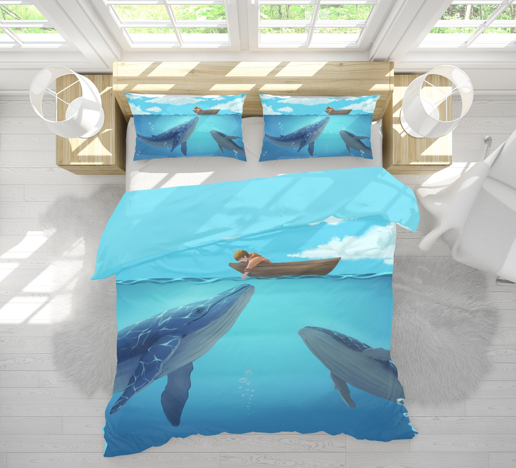 3D Underwater Whale Boat 12001 Bed Pillowcases Quilt