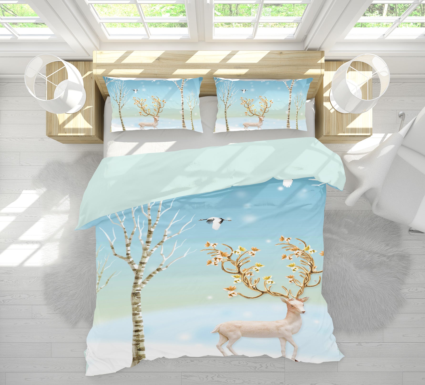 3D Deer Tree Bird 12050 Bed Pillowcases Quilt