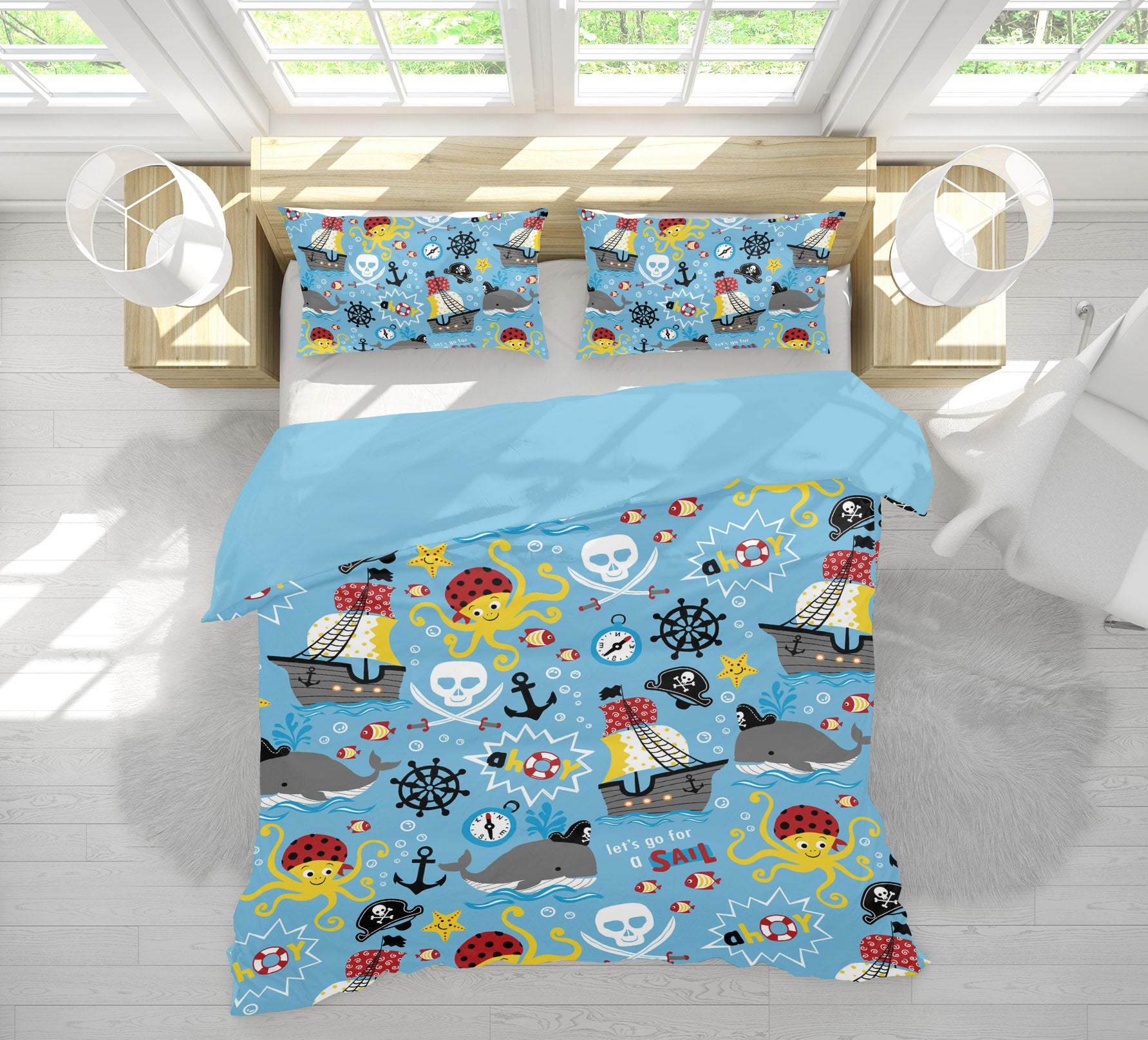 3D Ferry Whale Octopus 61083 Bed Pillowcases Quilt