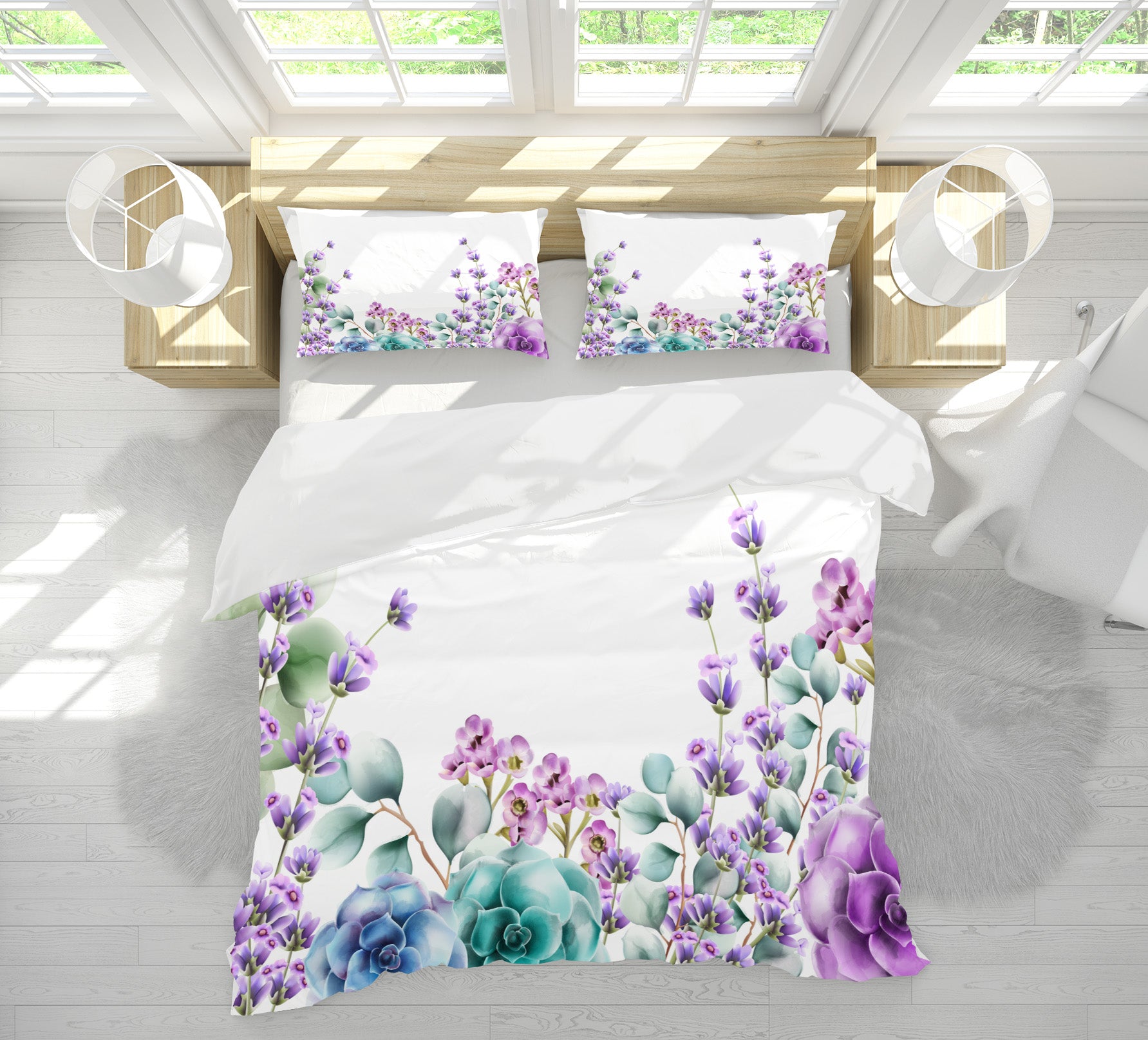 3D Purple Flowers 61029 Bed Pillowcases Quilt