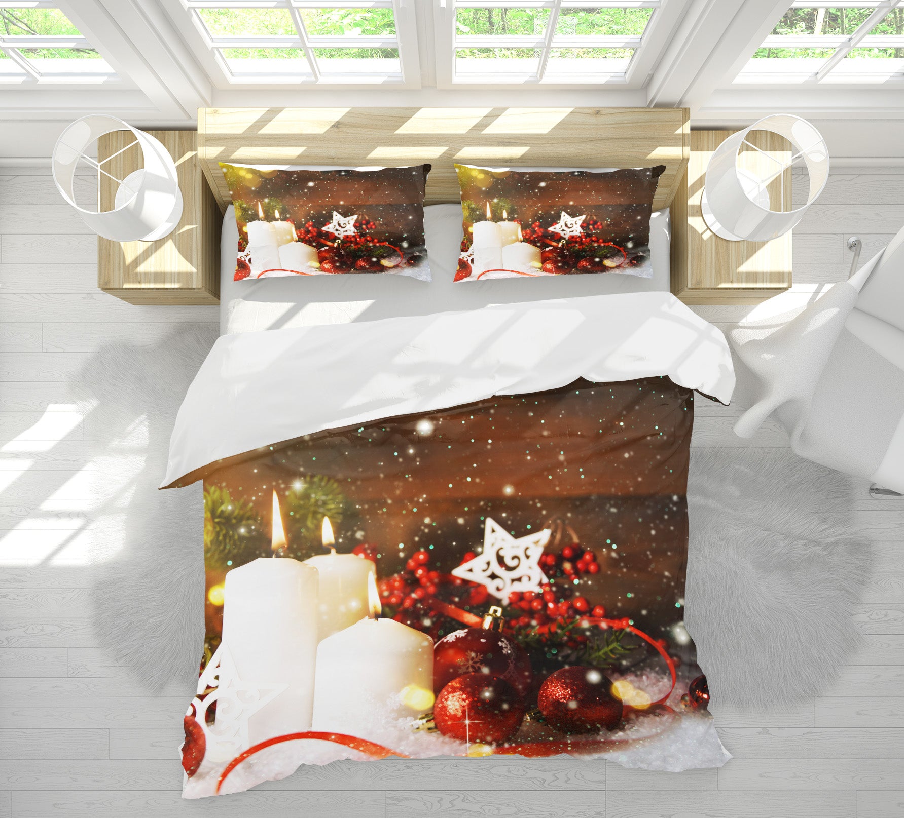 3D Snowing White Candle 51115 Christmas Quilt Duvet Cover Xmas Bed Pillowcases