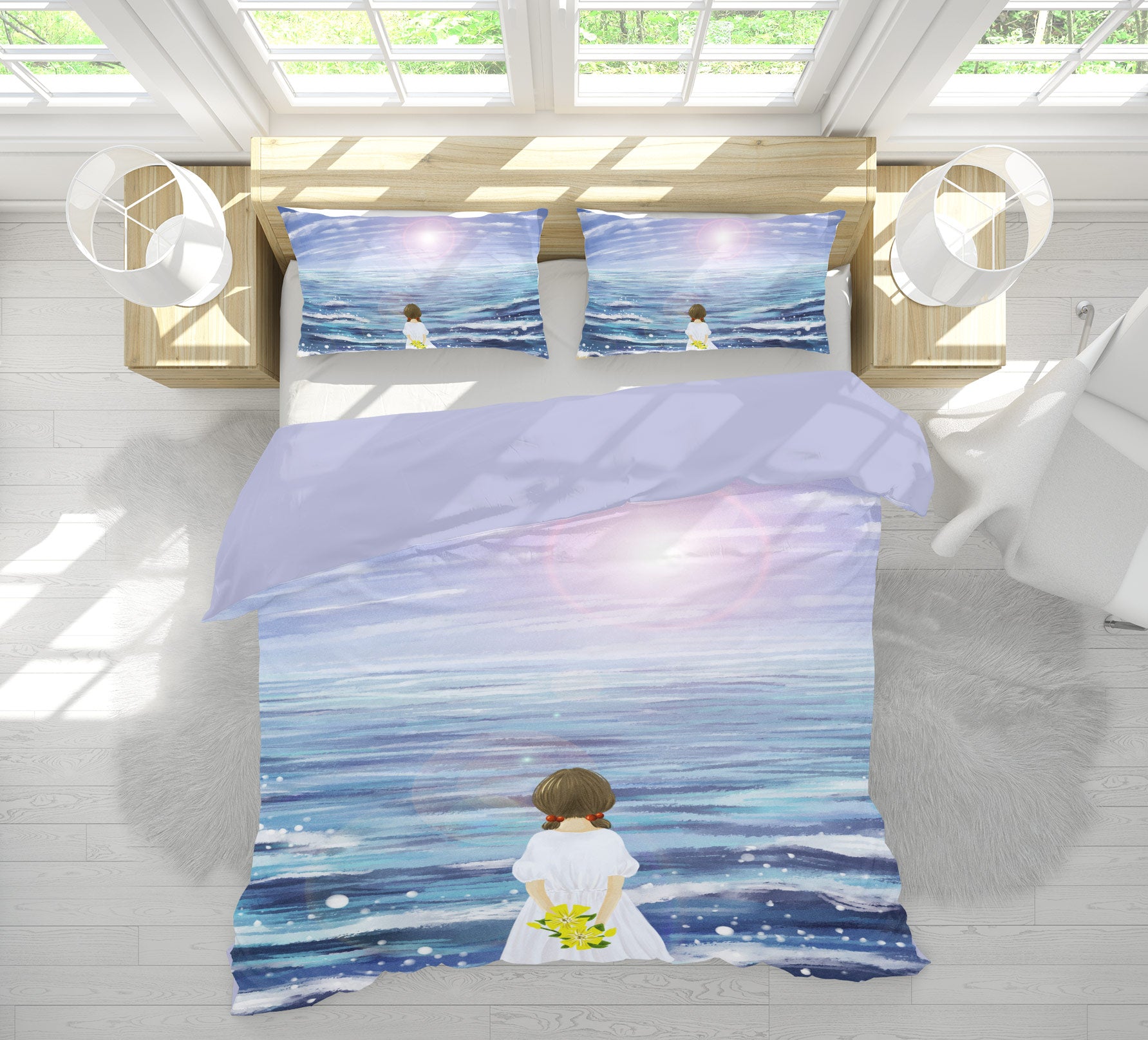 3D Sea Surface Girl 12005 Bed Pillowcases Quilt