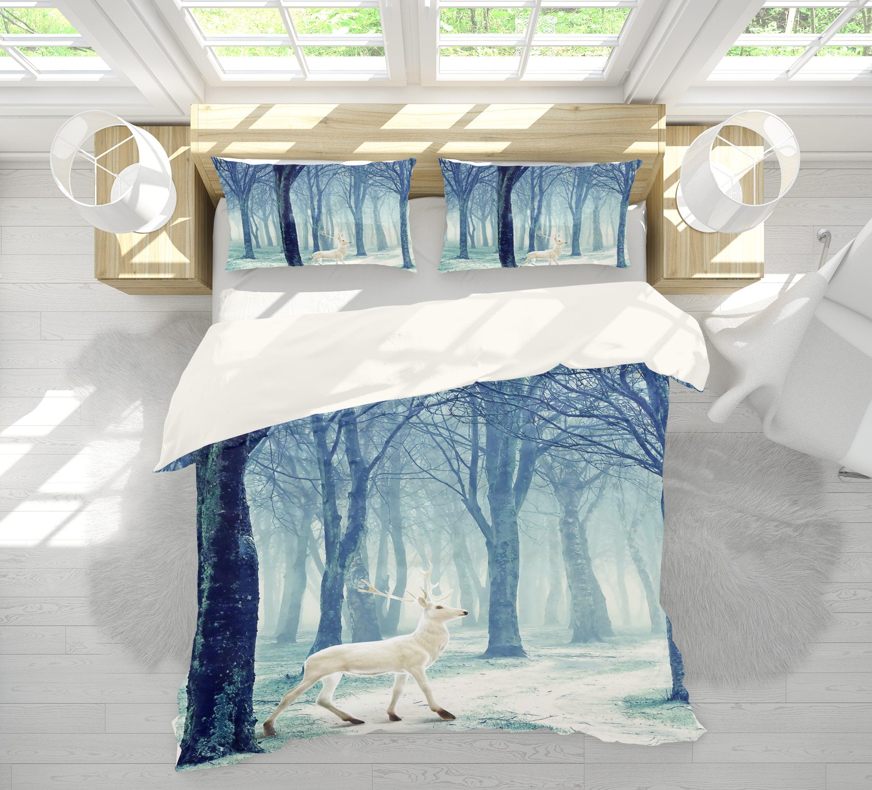 3D Forest White Deer 12045 Bed Pillowcases Quilt