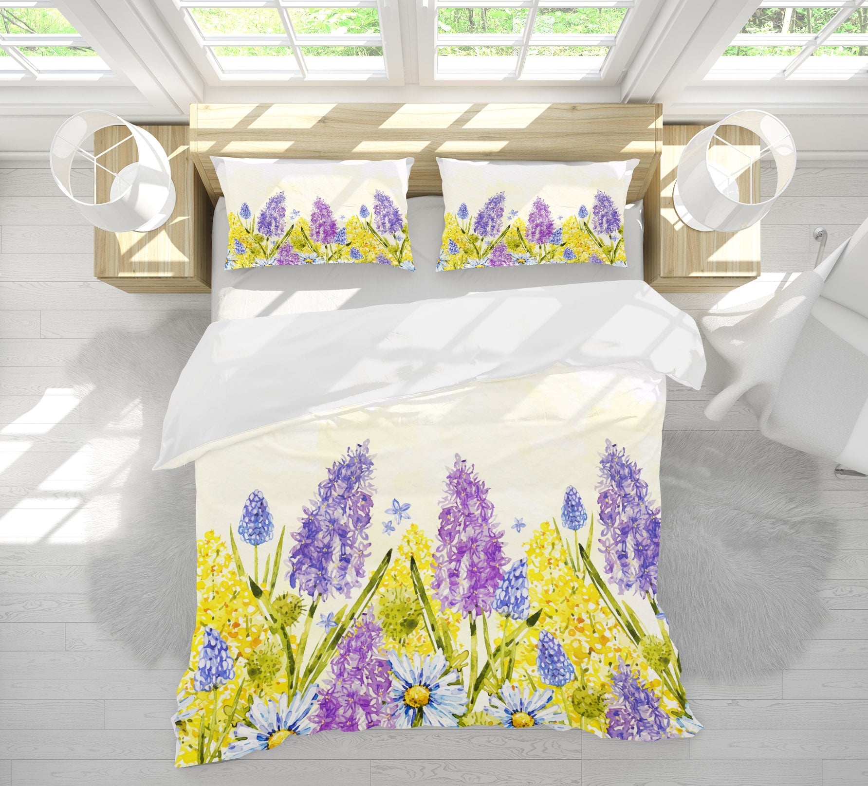 3D Yellow Purple Flowers 60187 Bed Pillowcases Quilt