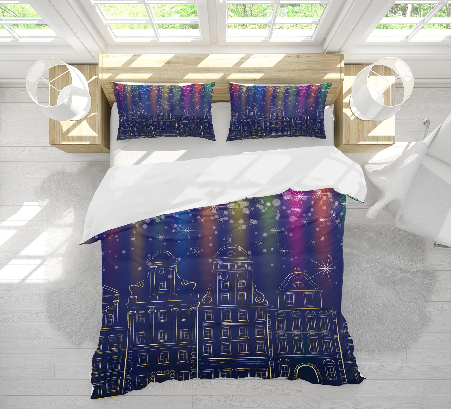 3D Colorful Light Houses 51067 Christmas Quilt Duvet Cover Xmas Bed Pillowcases