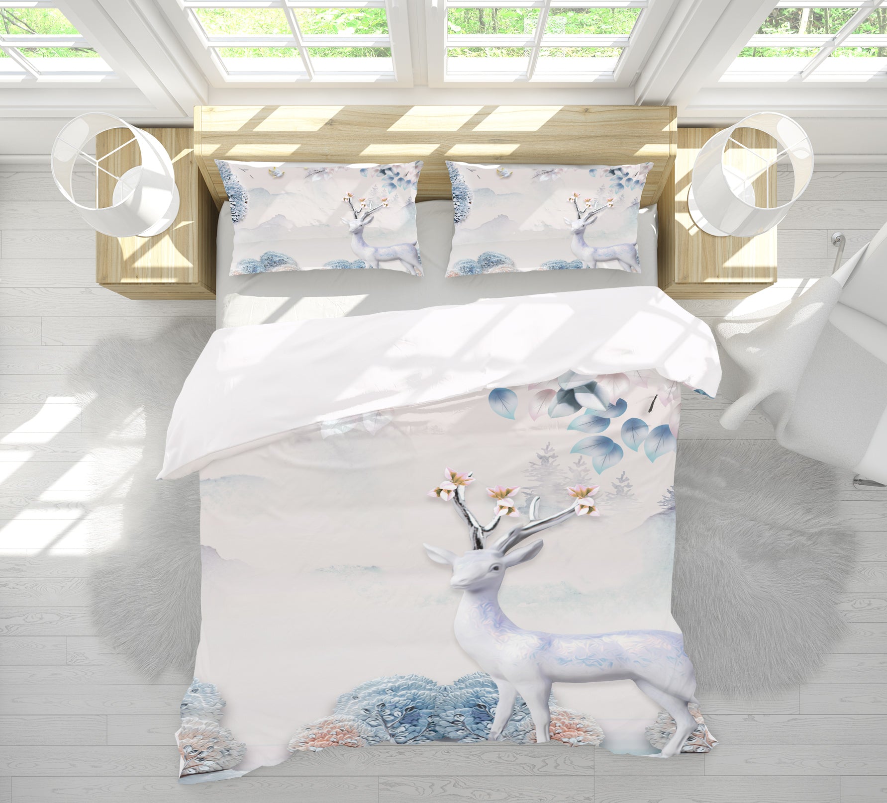 3D White Deer 12077 Bed Pillowcases Quilt