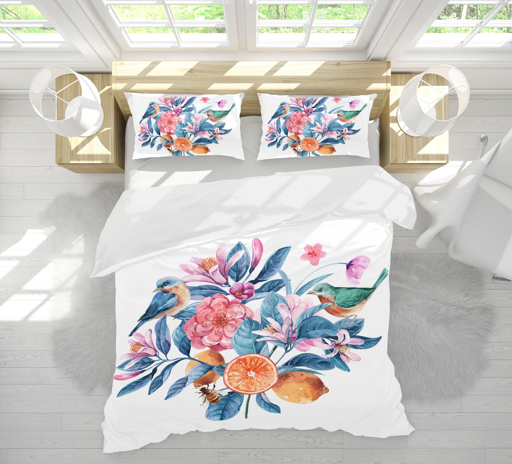 3D Flowers Fruit Bird 60216 Bed Pillowcases Quilt