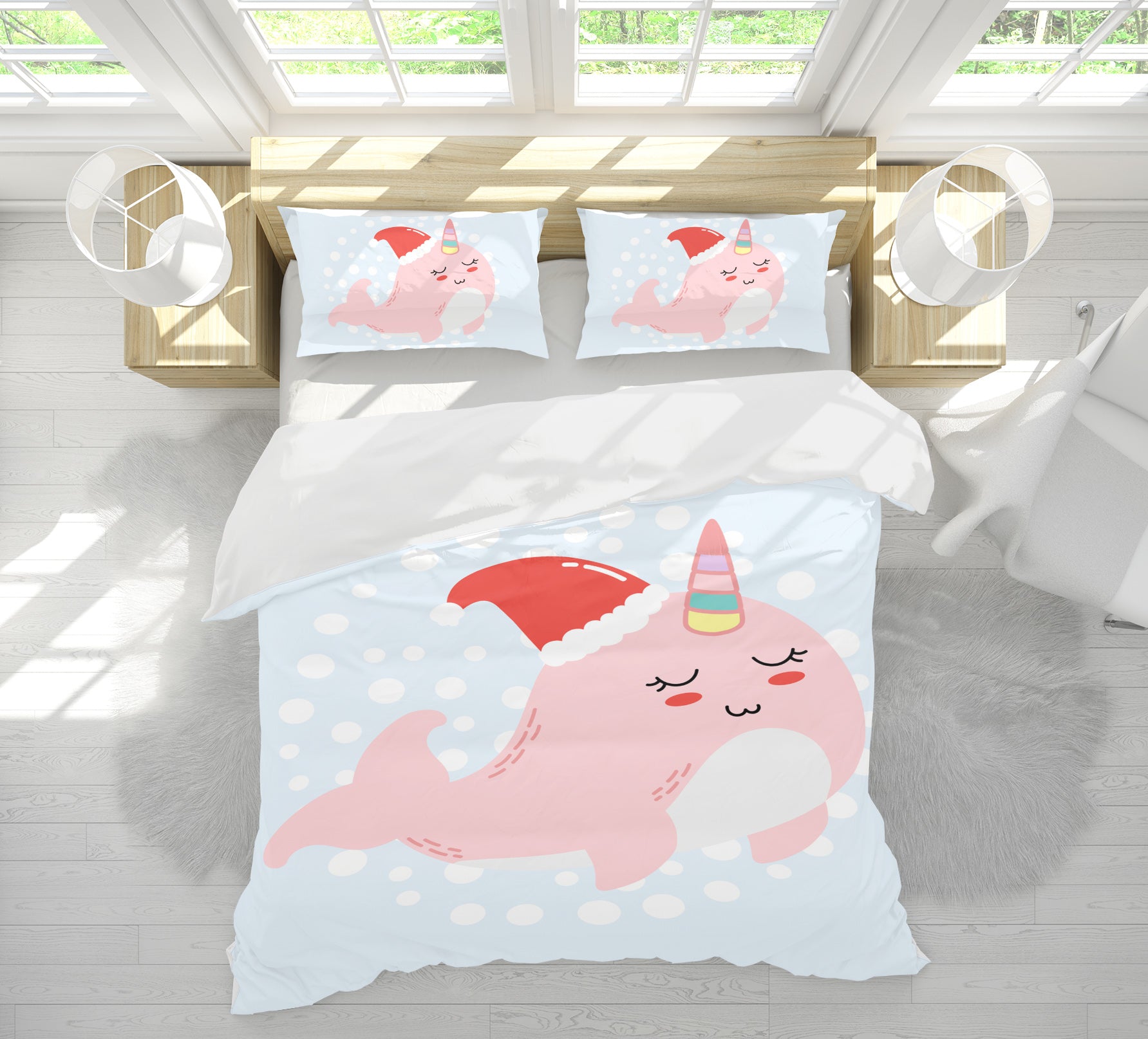 3D Cartoon Pink Whale 59008 Bed Pillowcases Quilt