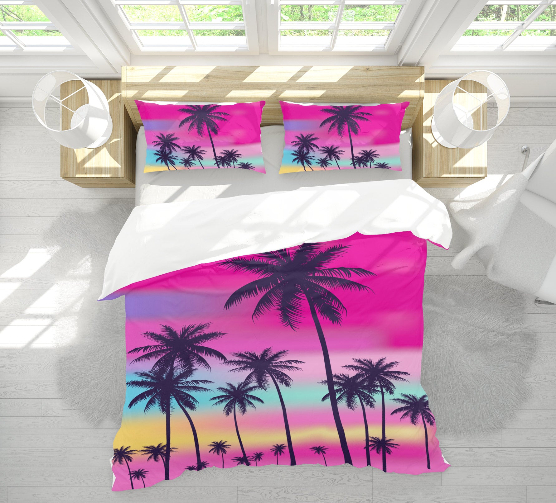 3D Red Sky Coconut Tree 16156 Bed Pillowcases Quilt