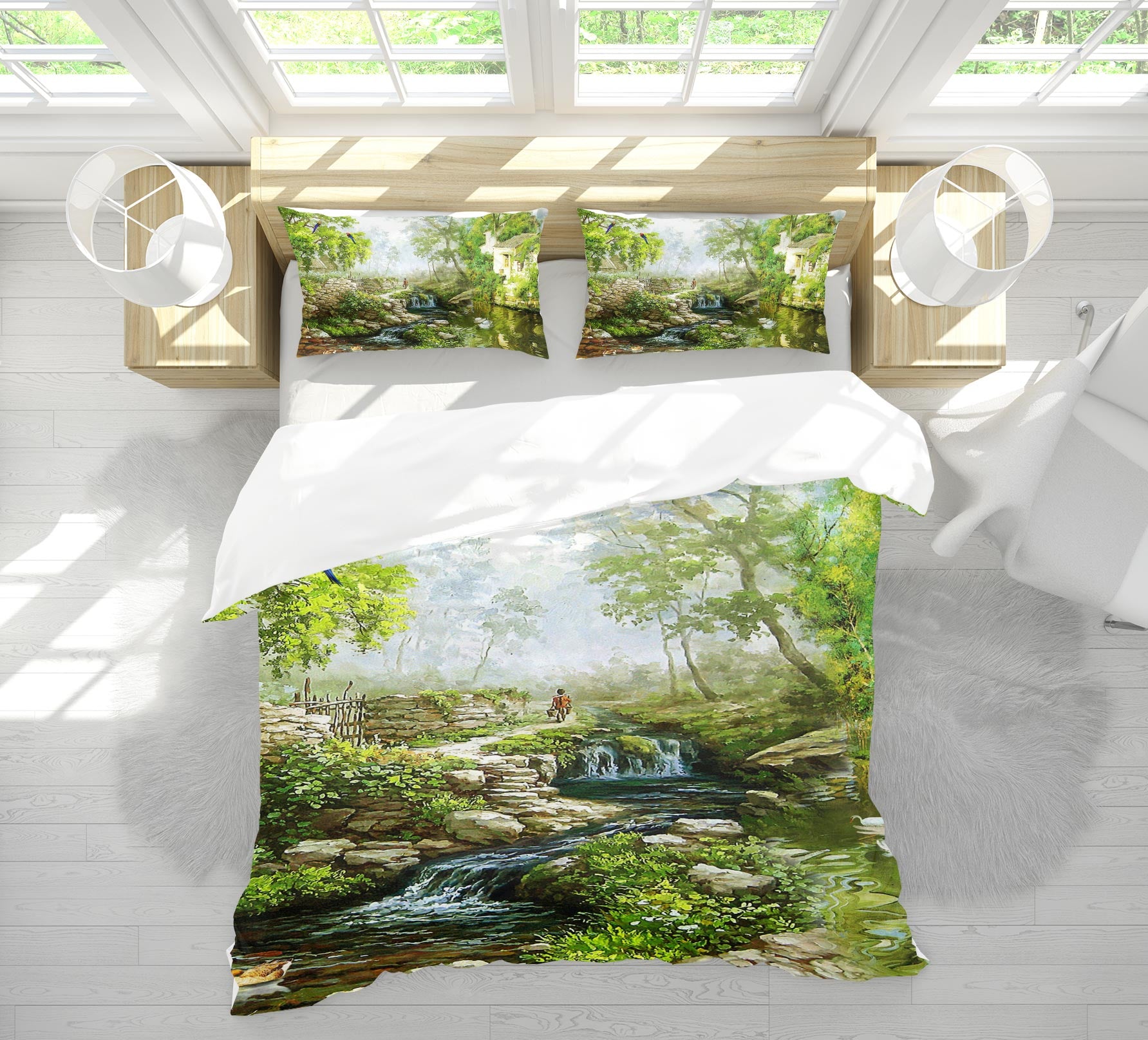 3D Forest Creek 12031 Bed Pillowcases Quilt
