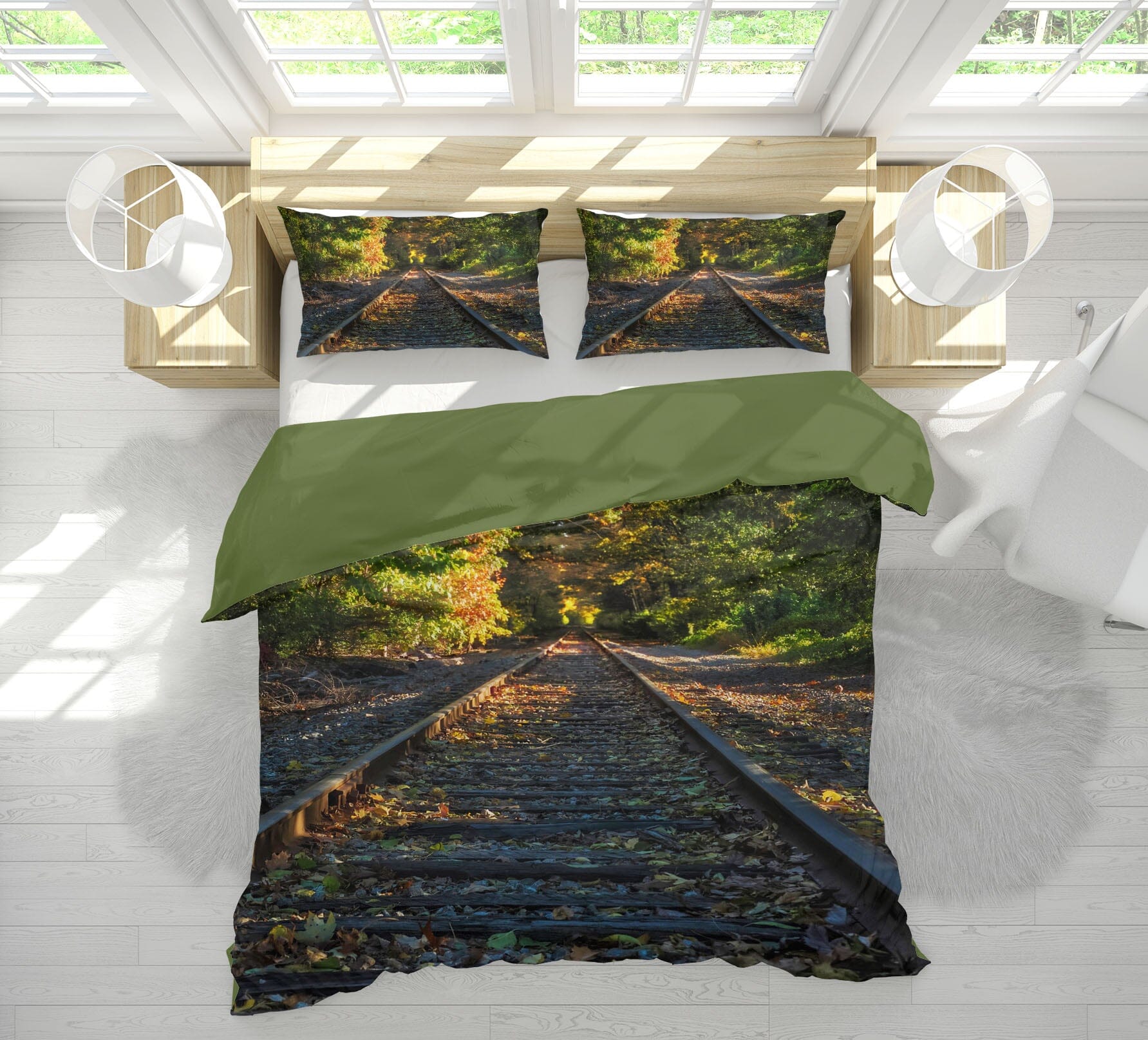 3D Railway Forest 1030 Jerry LoFaro bedding Bed Pillowcases Quilt Quiet Covers AJ Creativity Home