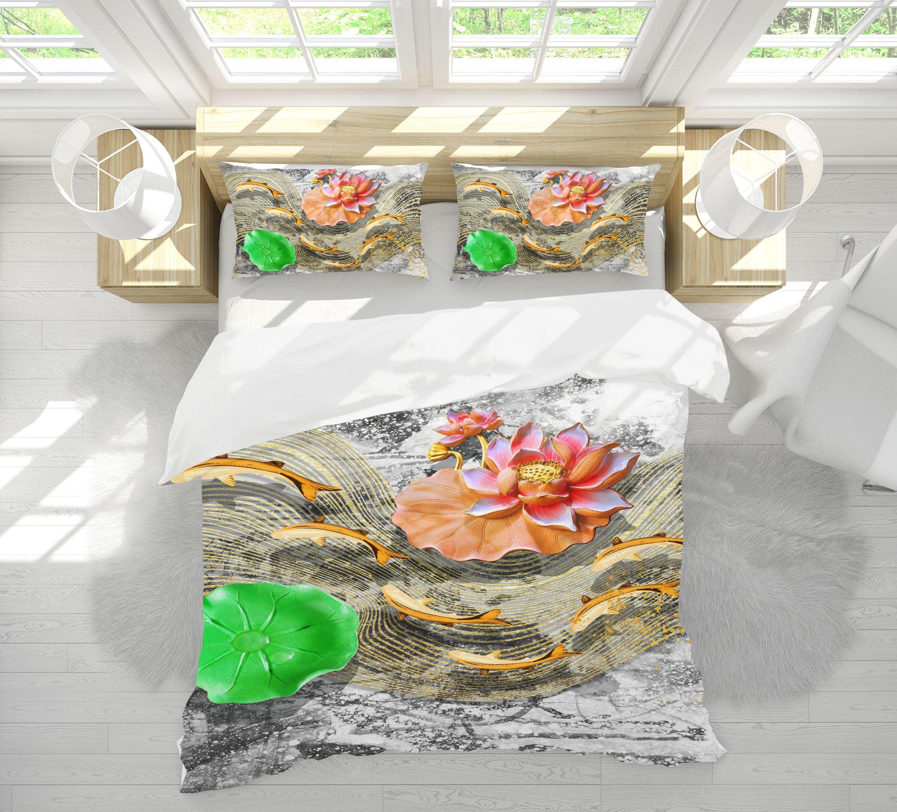 3D Lotus Fish 13108 Bed Pillowcases Quilt