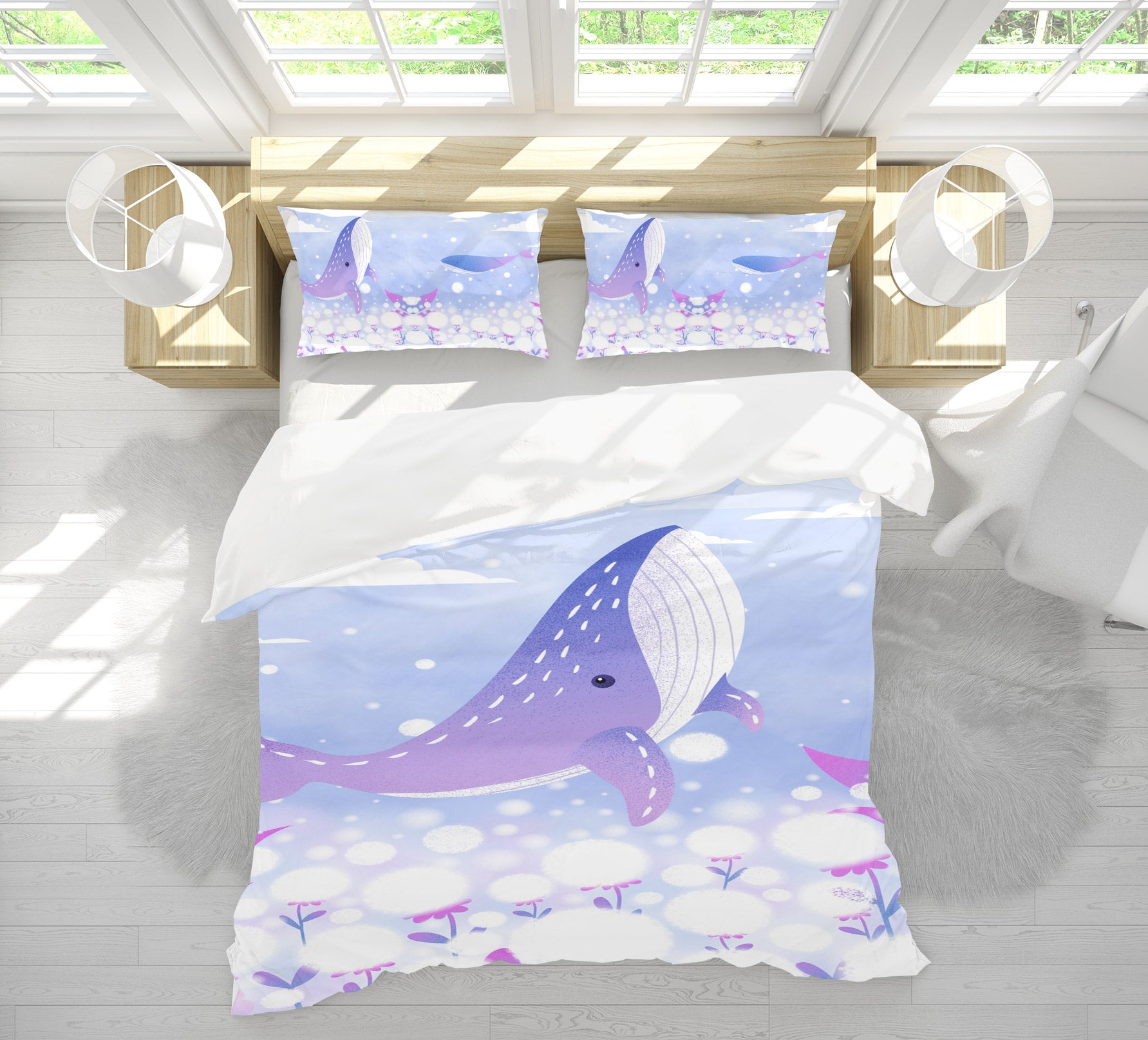 3D Violet Blue Whale 13060 Bed Pillowcases Quilt