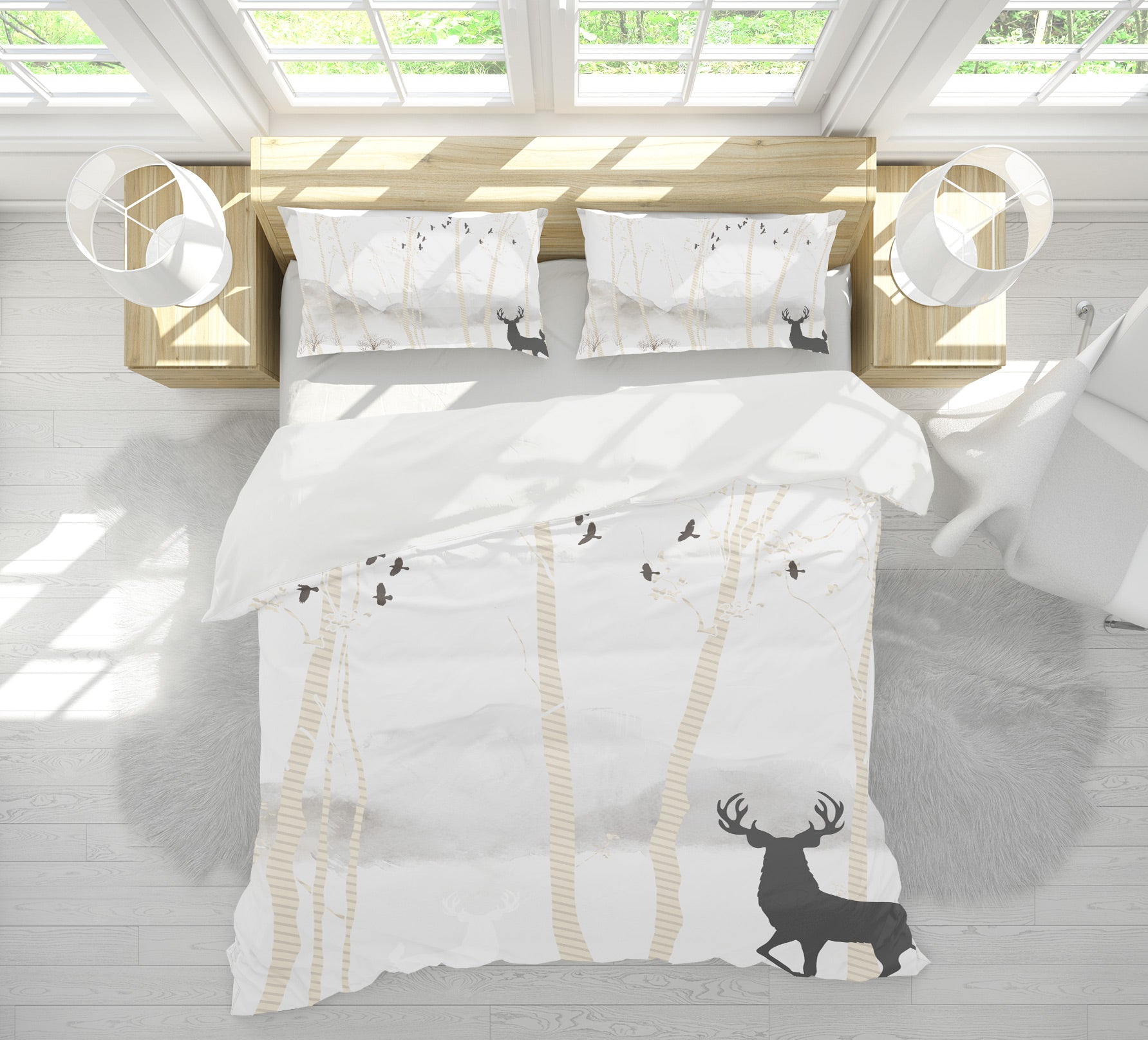 3D Deer Tree 12075 Bed Pillowcases Quilt