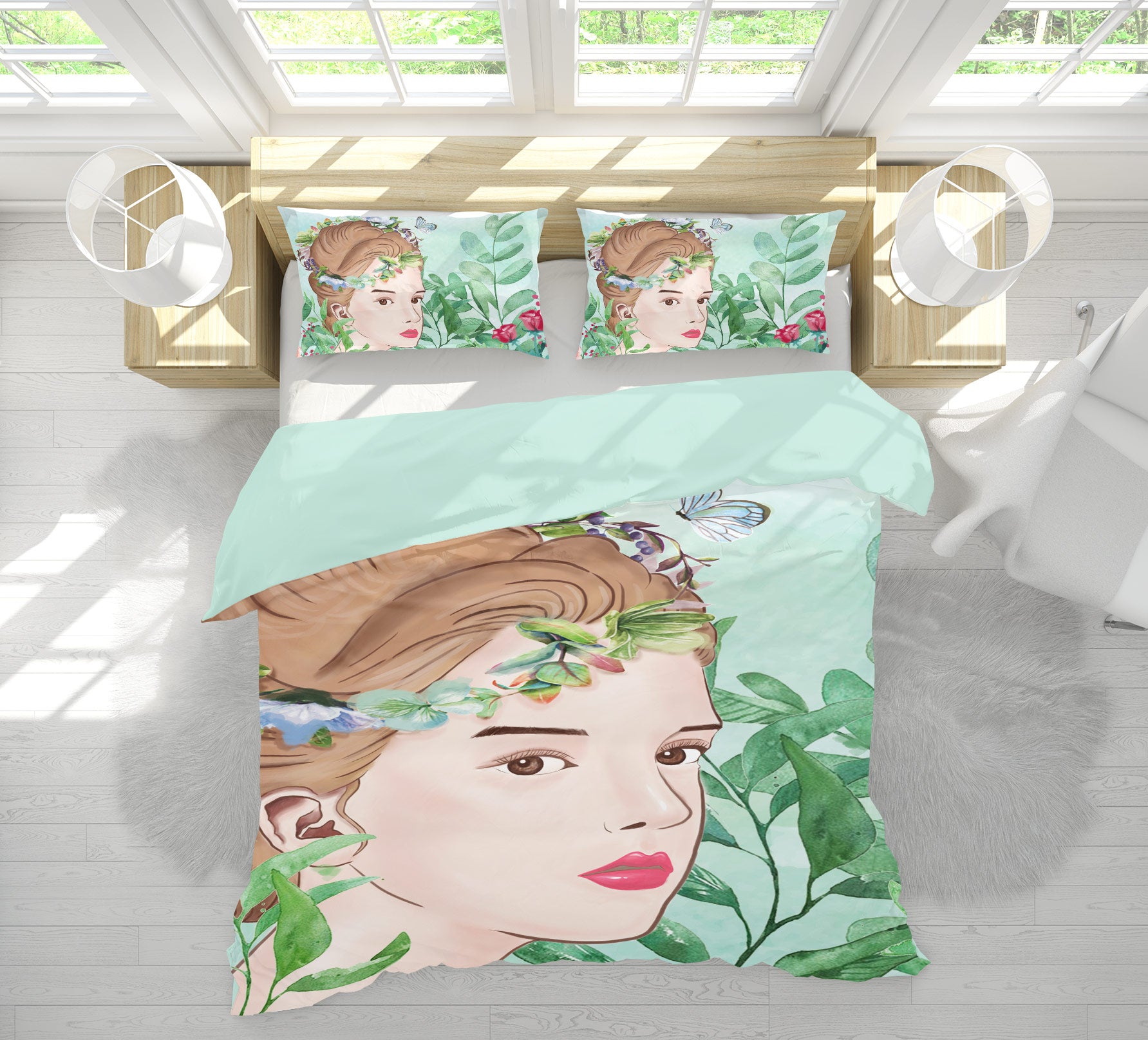 3D Female Face Leaves 12009 Bed Pillowcases Quilt