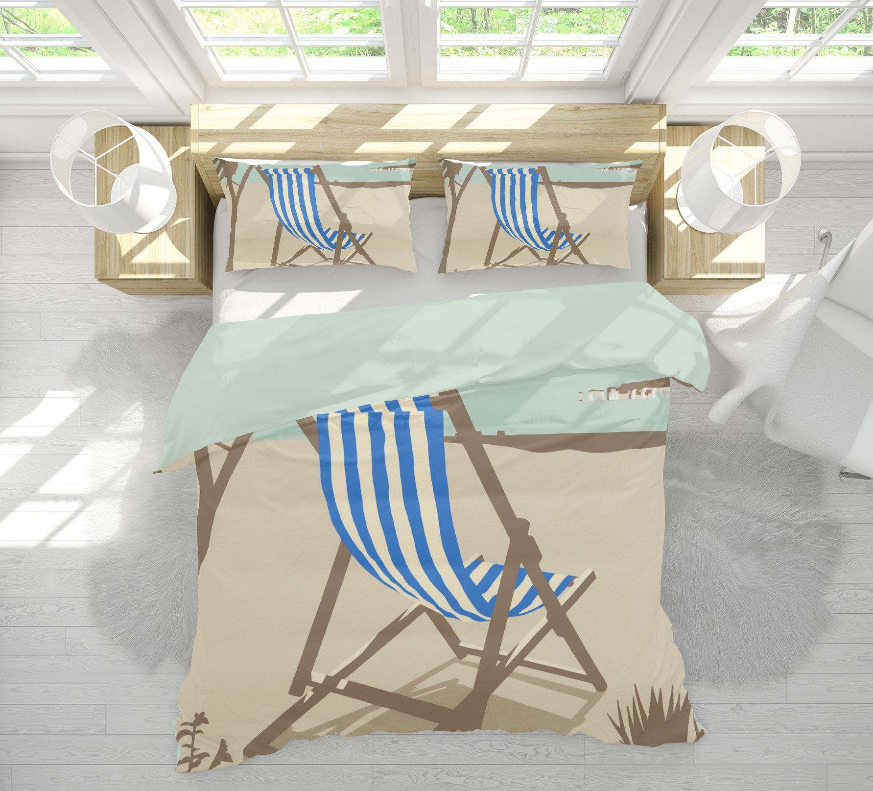 3D Bournemouth Blue Deckchair 2004 Steve Read Bedding Bed Pillowcases Quilt Quiet Covers AJ Creativity Home