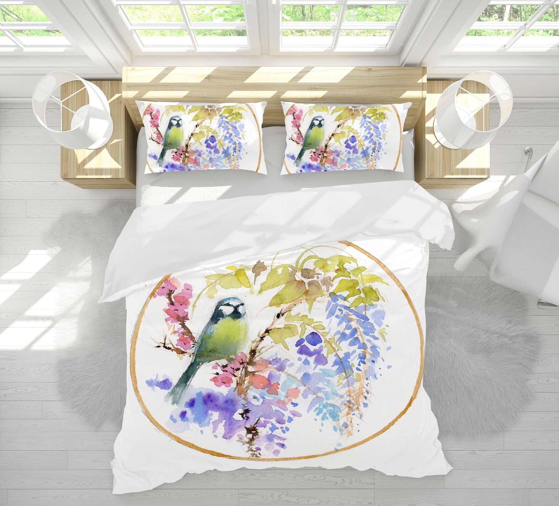 3D Embroidered Bird 2001 Anne Farrall Doyle Bedding Bed Pillowcases Quilt Quiet Covers AJ Creativity Home
