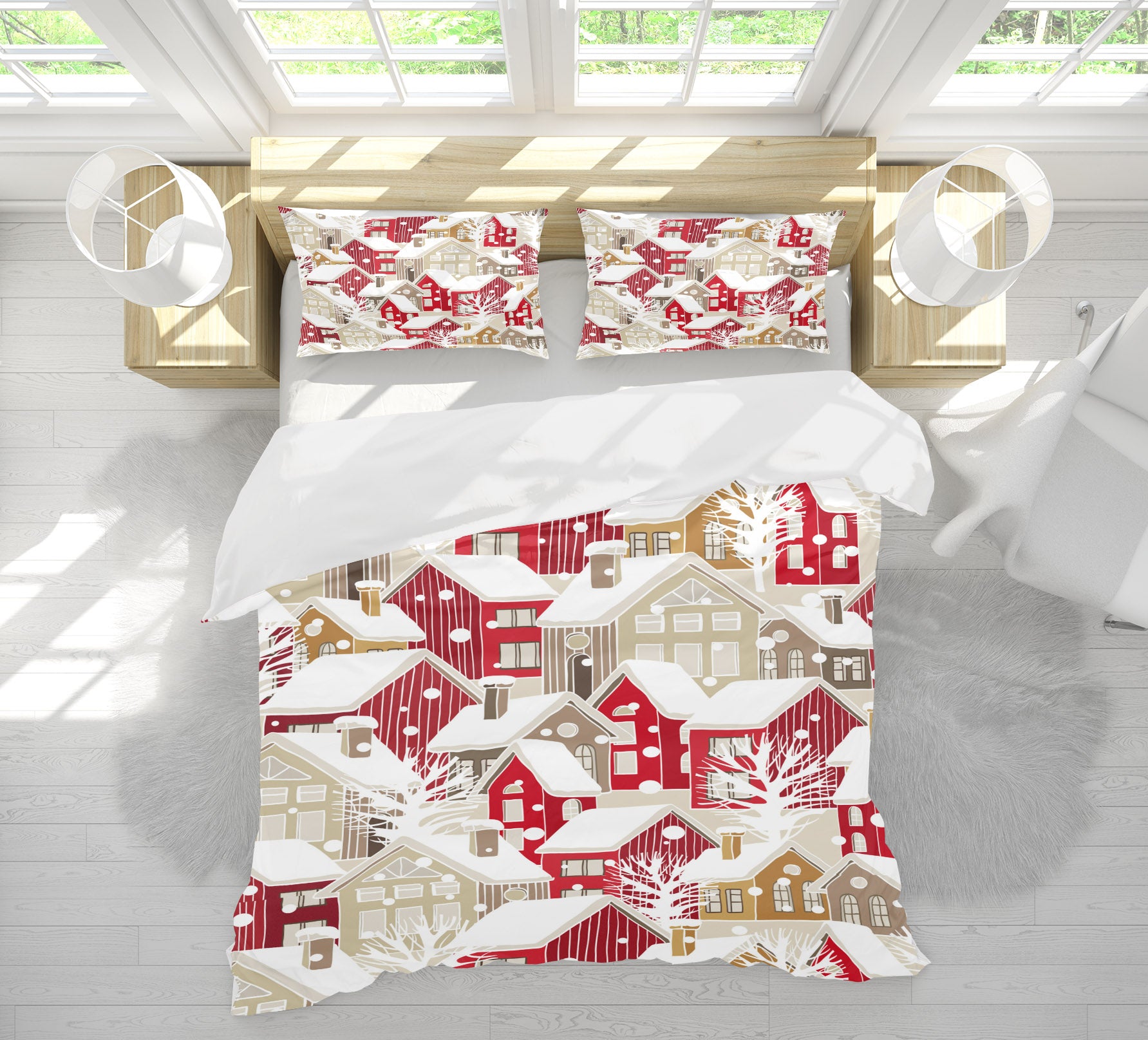3D Red Snow House 51123 Christmas Quilt Duvet Cover Xmas Bed Pillowcases