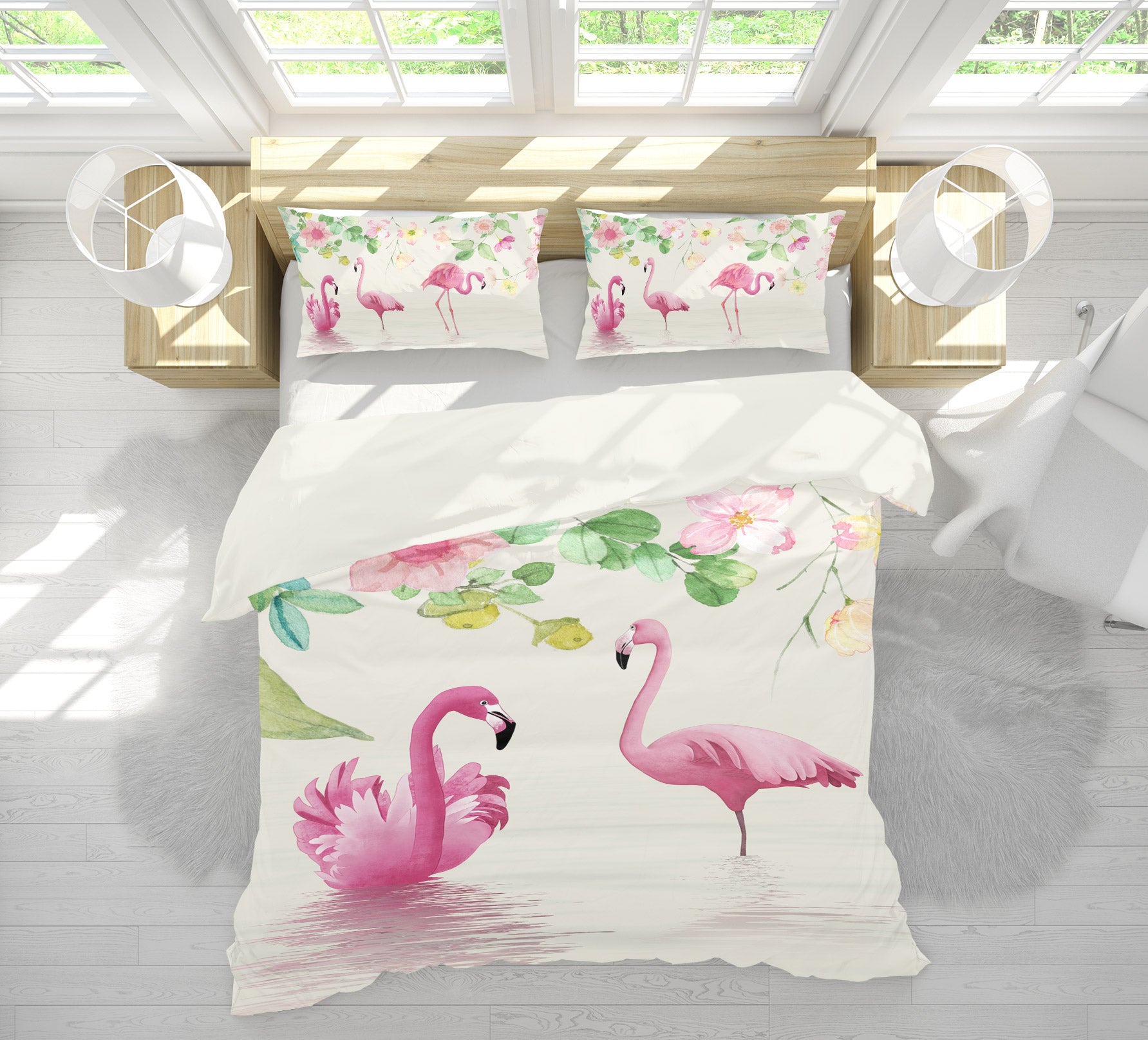 3D Flamingo Lotus 12109 Bed Pillowcases Quilt