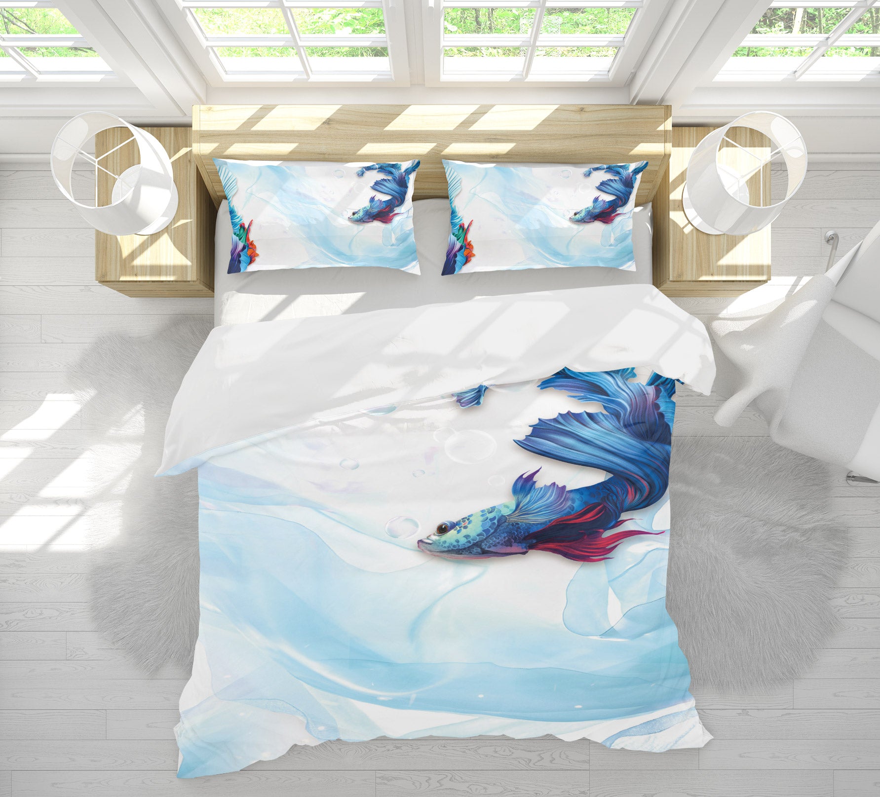 3D Blue Goldfish 12061 Bed Pillowcases Quilt