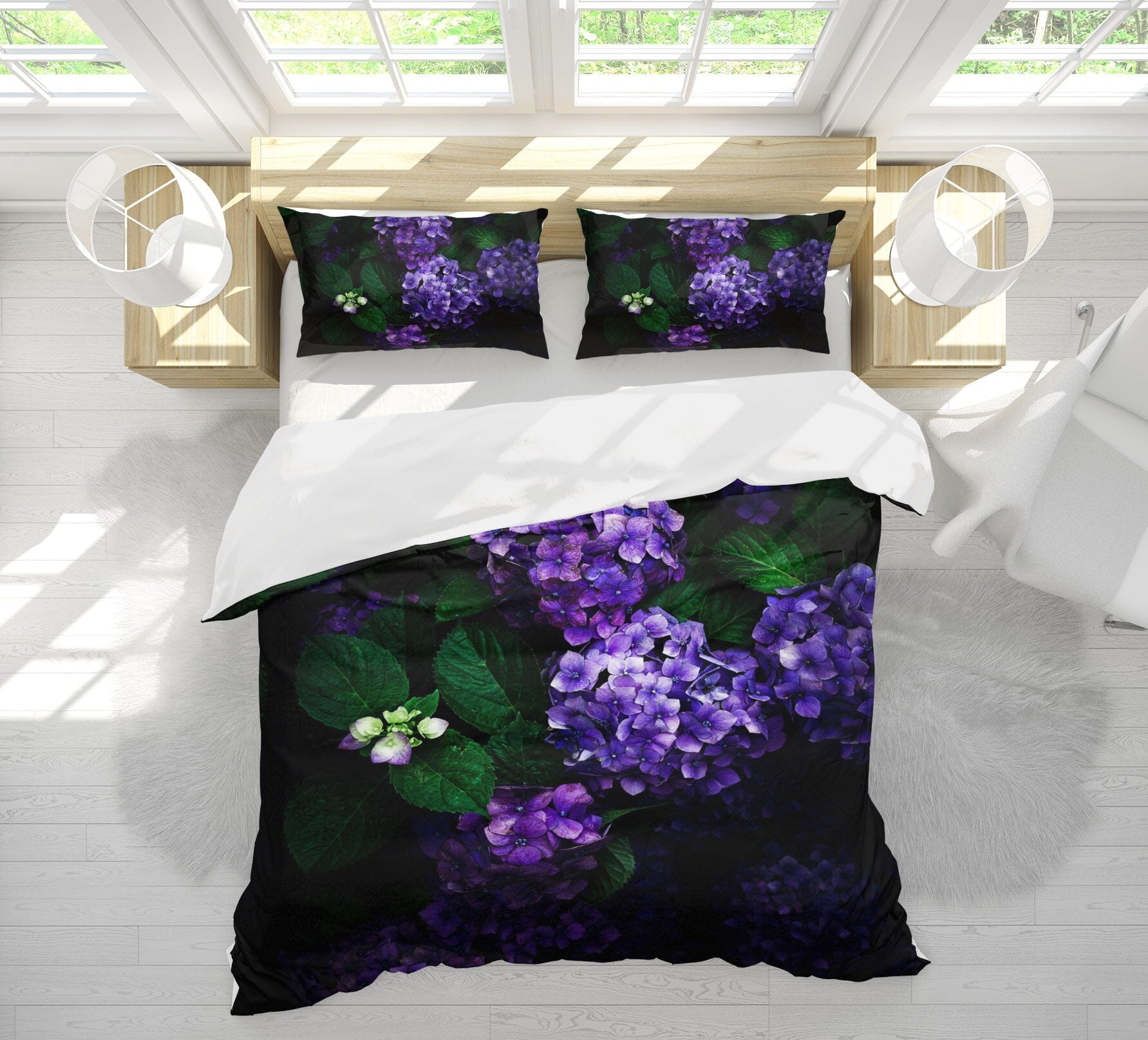 3D Purple Hydrangea 2009 Noirblanc777 Bedding Bed Pillowcases Quilt Quiet Covers AJ Creativity Home