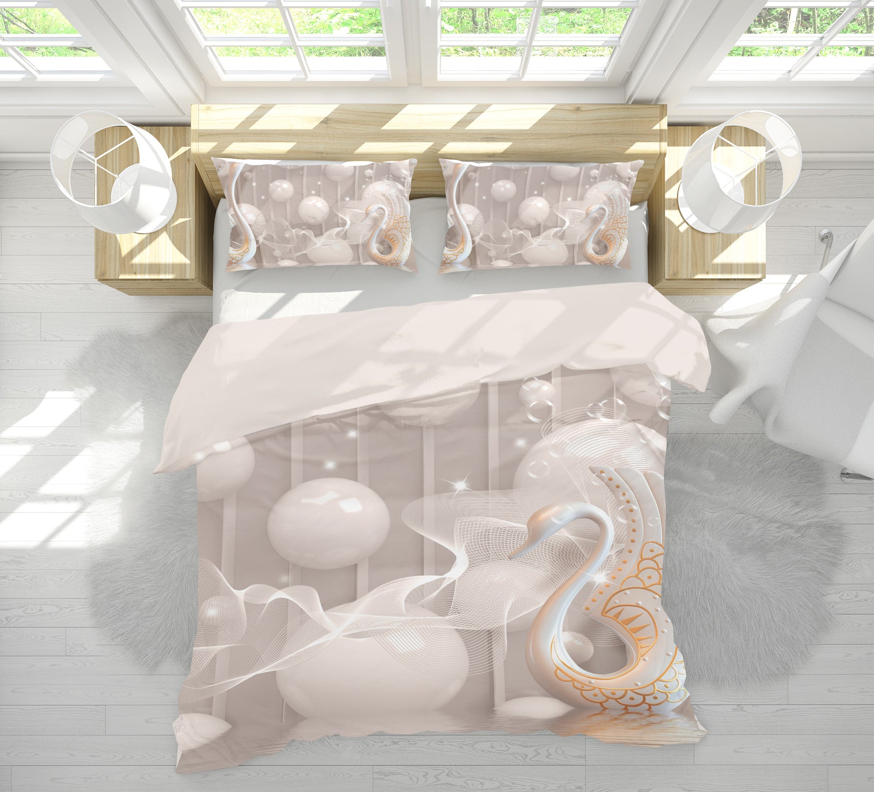 3D White Pearl 12100 Bed Pillowcases Quilt