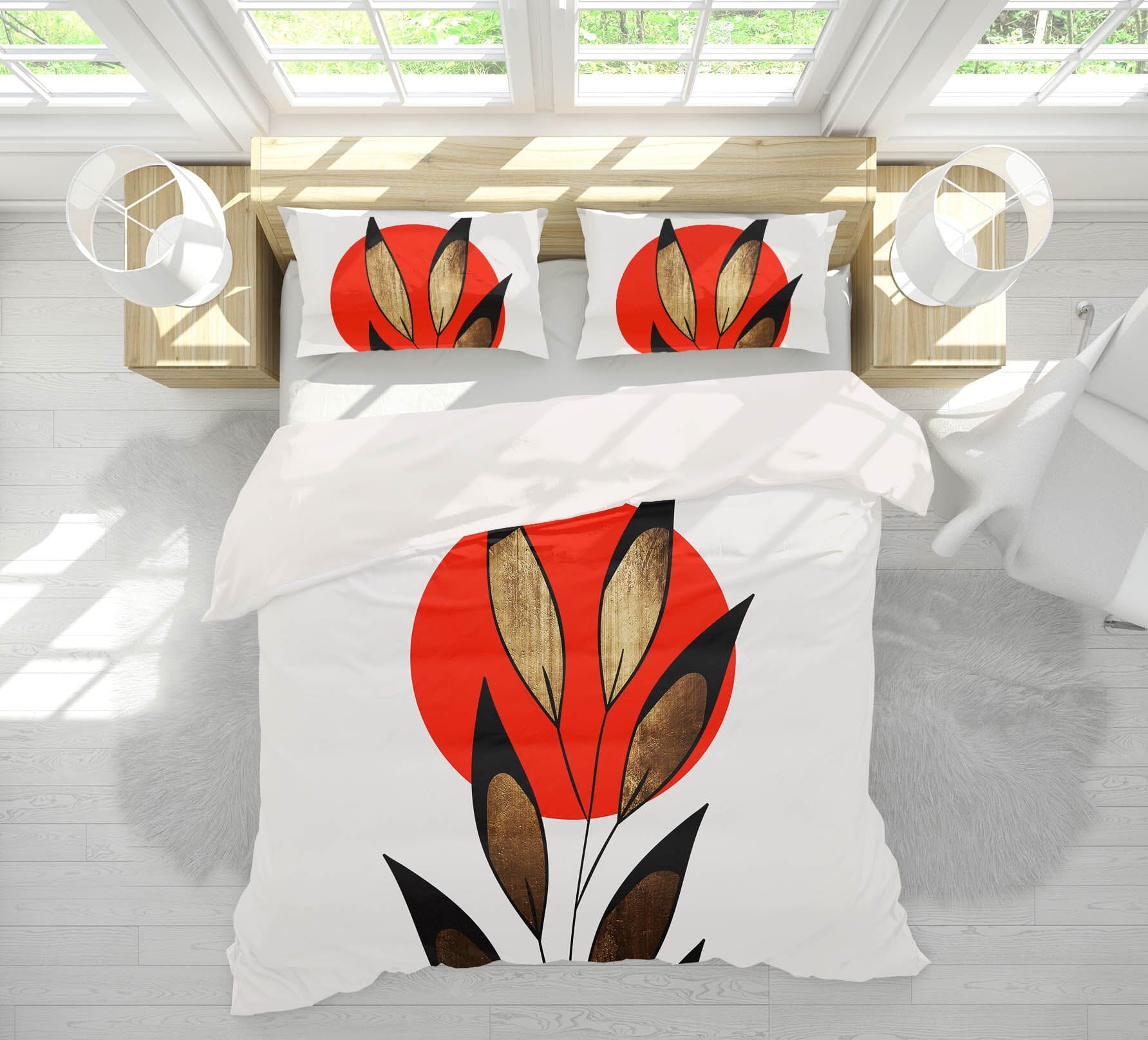 3D Red Sun Leaves 123 Boris Draschoff Bedding Bed Pillowcases Quilt Quiet Covers AJ Creativity Home