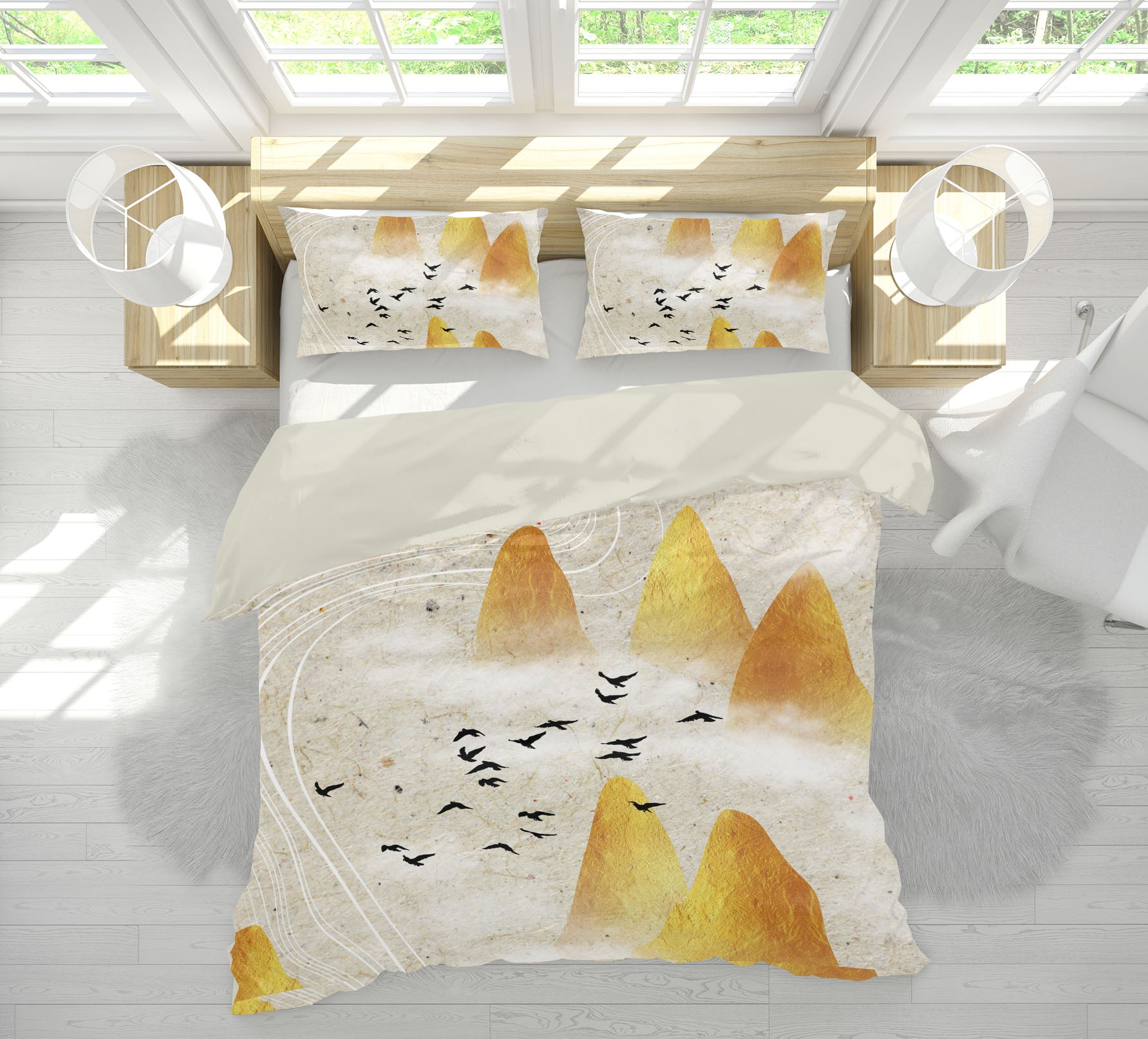 3D Golden Mountains 16044 Bed Pillowcases Quilt