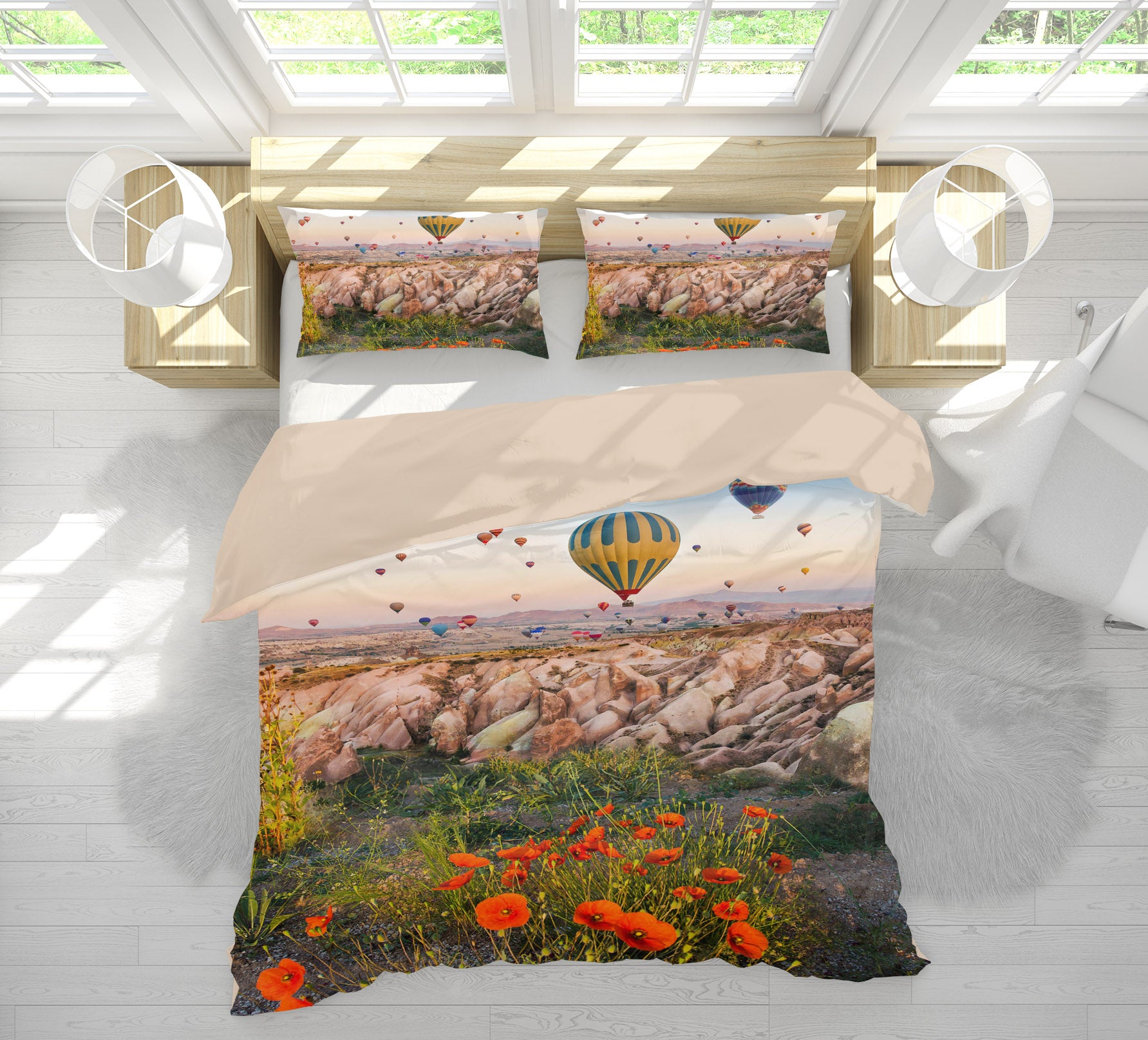3D Hot Air Balloon Flower Bush 61078 Bed Pillowcases Quilt